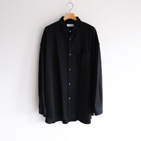 Wool Smooth Flannel Oversized Regular Collar Shirt -シャツ-（Black / ブラック）