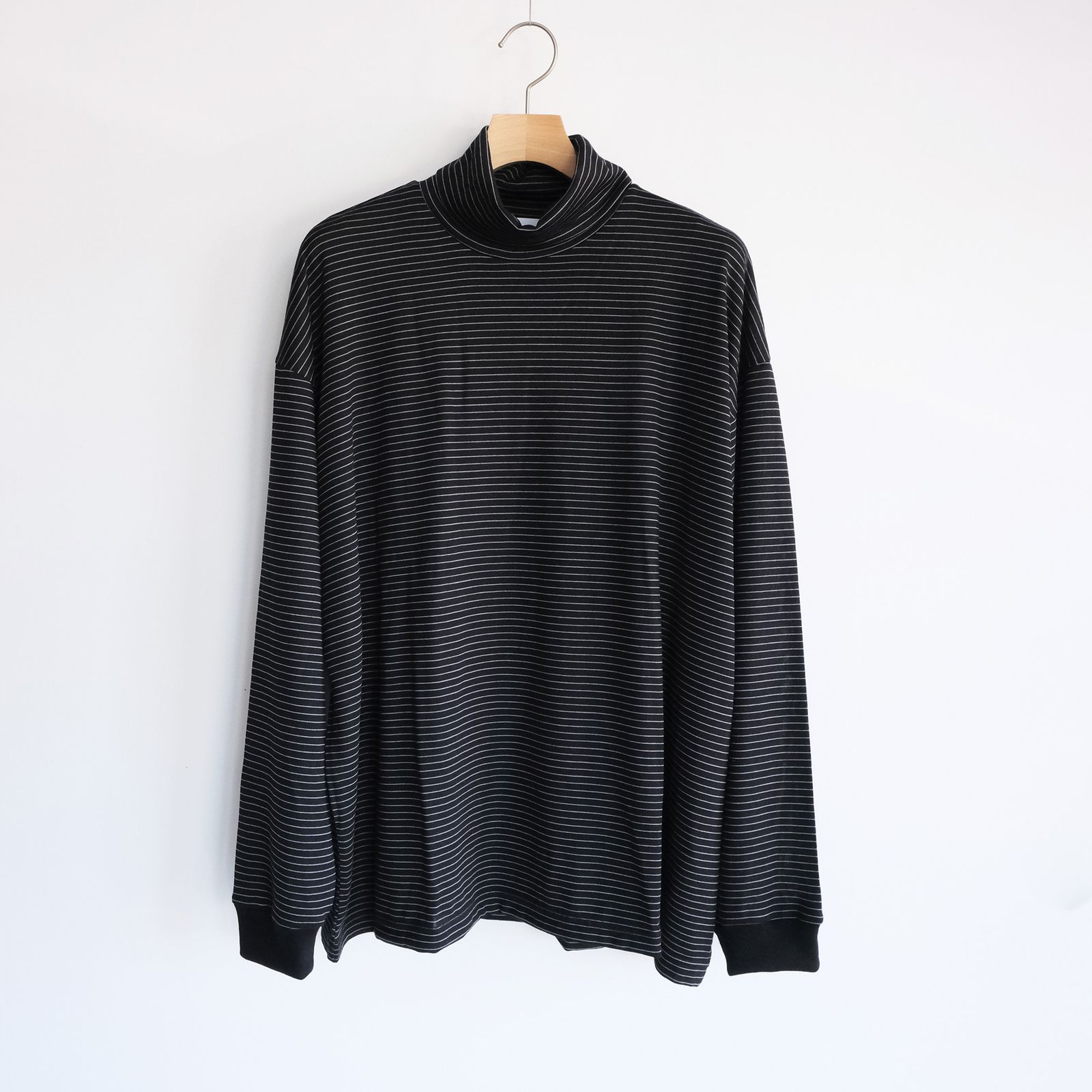 Fine Wool Border L/S Turtle Neck Tee -Tシャツ-（Black×Gray / ブラック×グレー）GU263-70159B