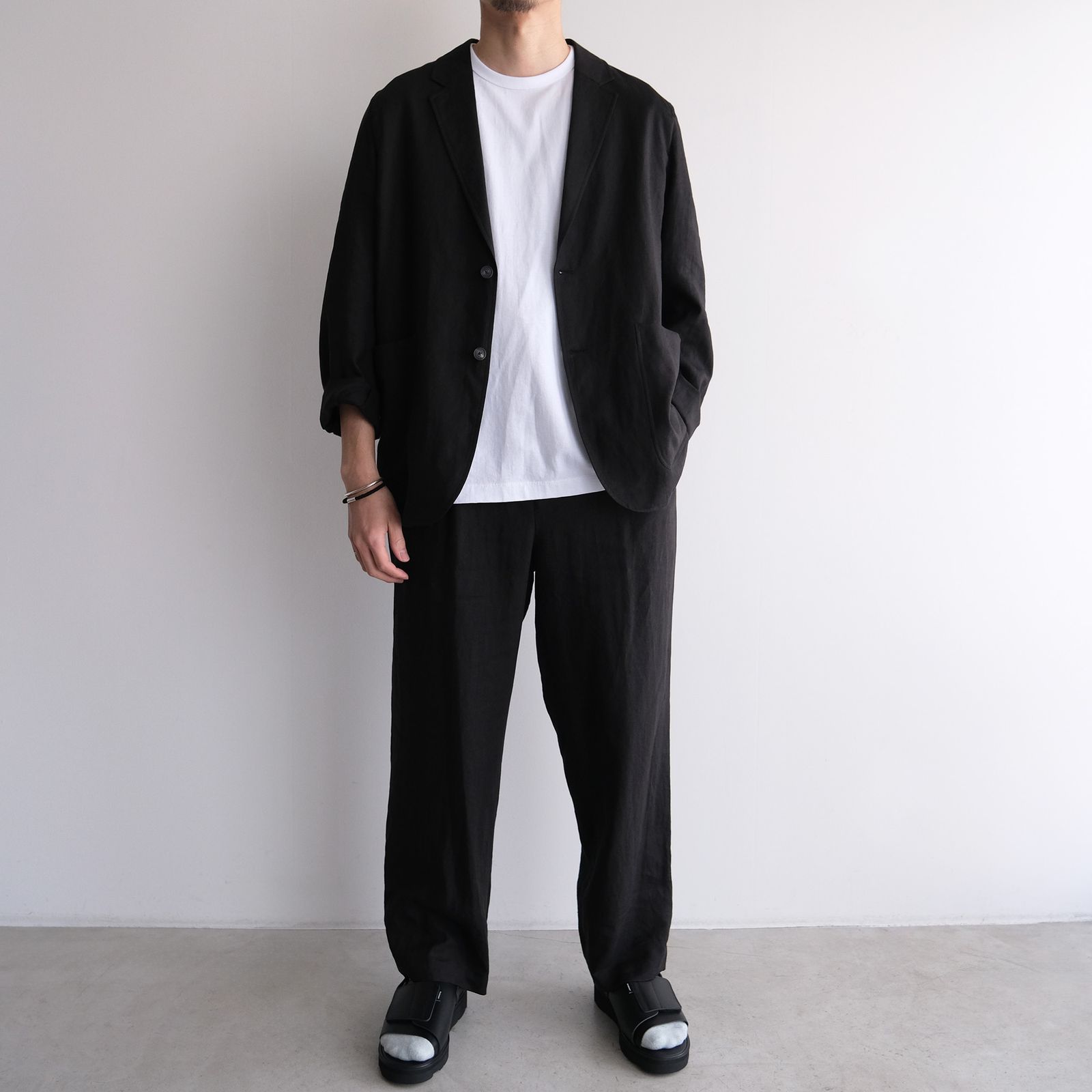 Silk Linen Mixing Loose Fit Pants -スラックス-（Black / ブラック）