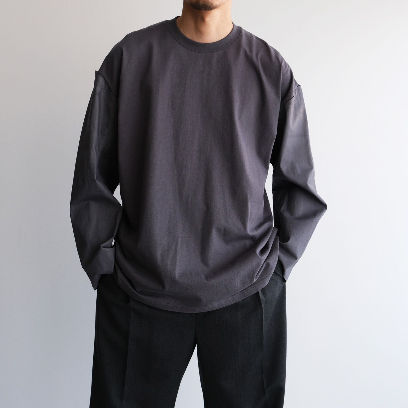 Washable Leather Sleeve：L/S T-Shirts -Tシャツ（Gray / グレー）