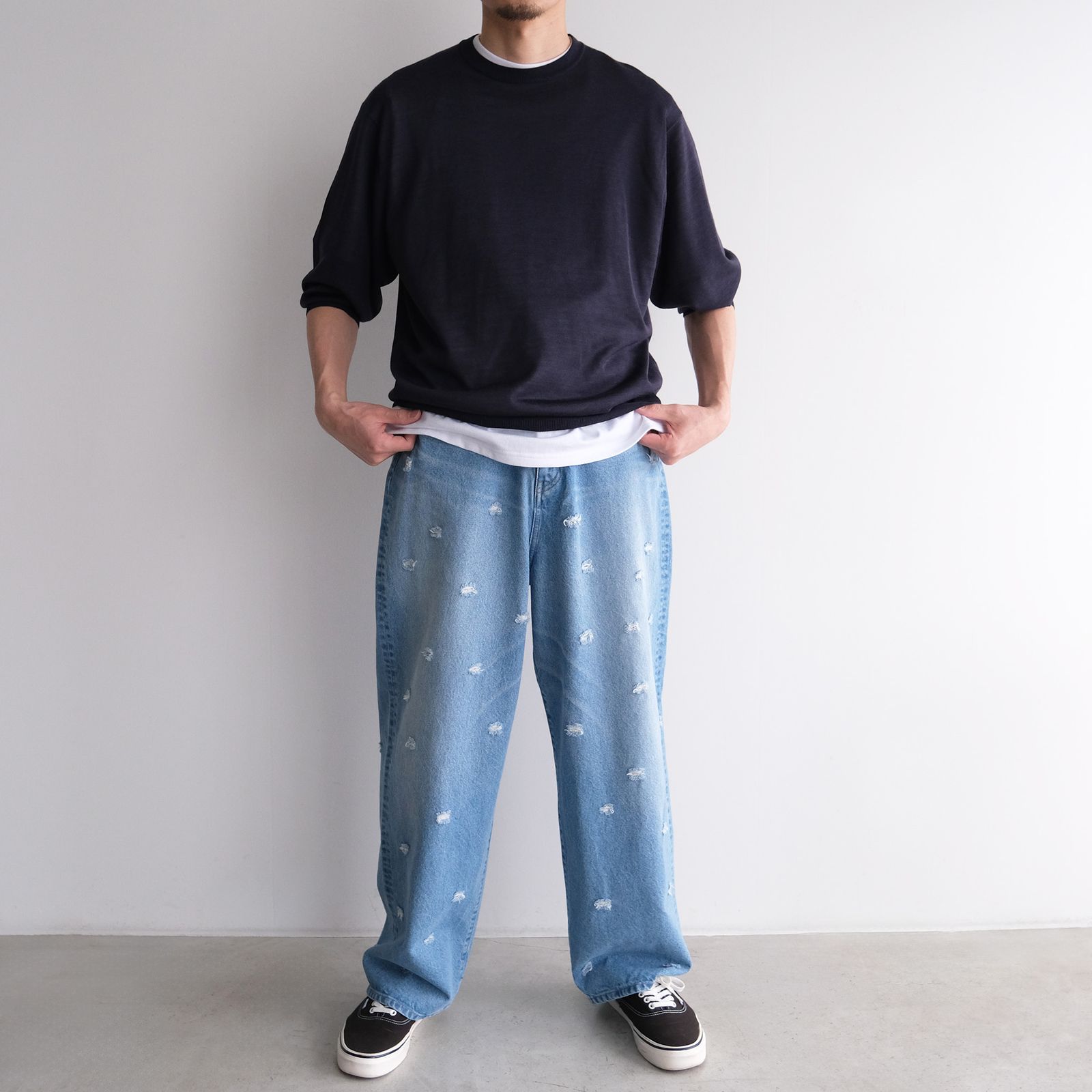 Dot Hole Denim Pants -デニム-（Blue Used / ブルー ユーズド）
