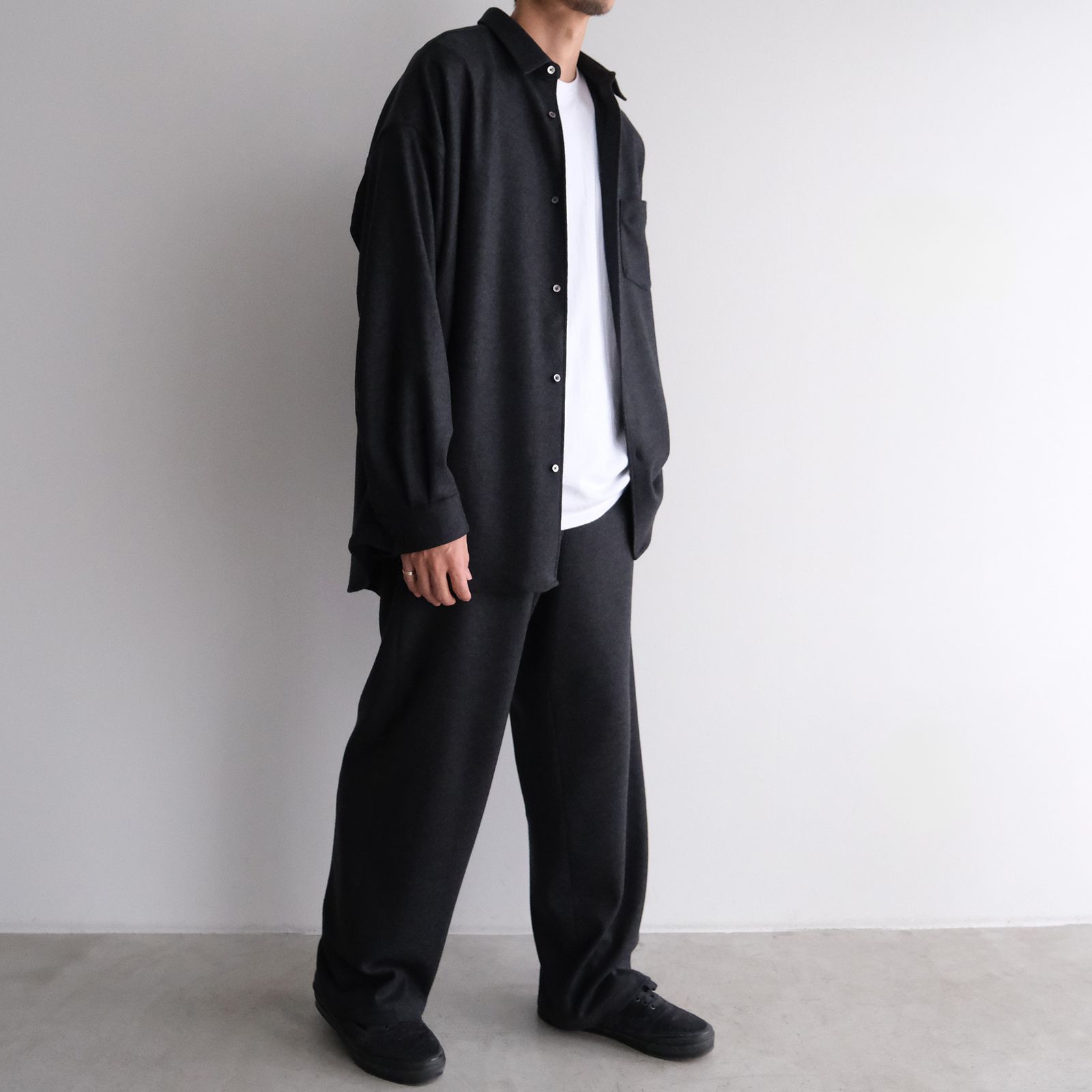Wool Smooth Flannel Oversized Regular Collar Shirt -オーバーサイズシャツ-（Gray / グレー）GU253-50221B