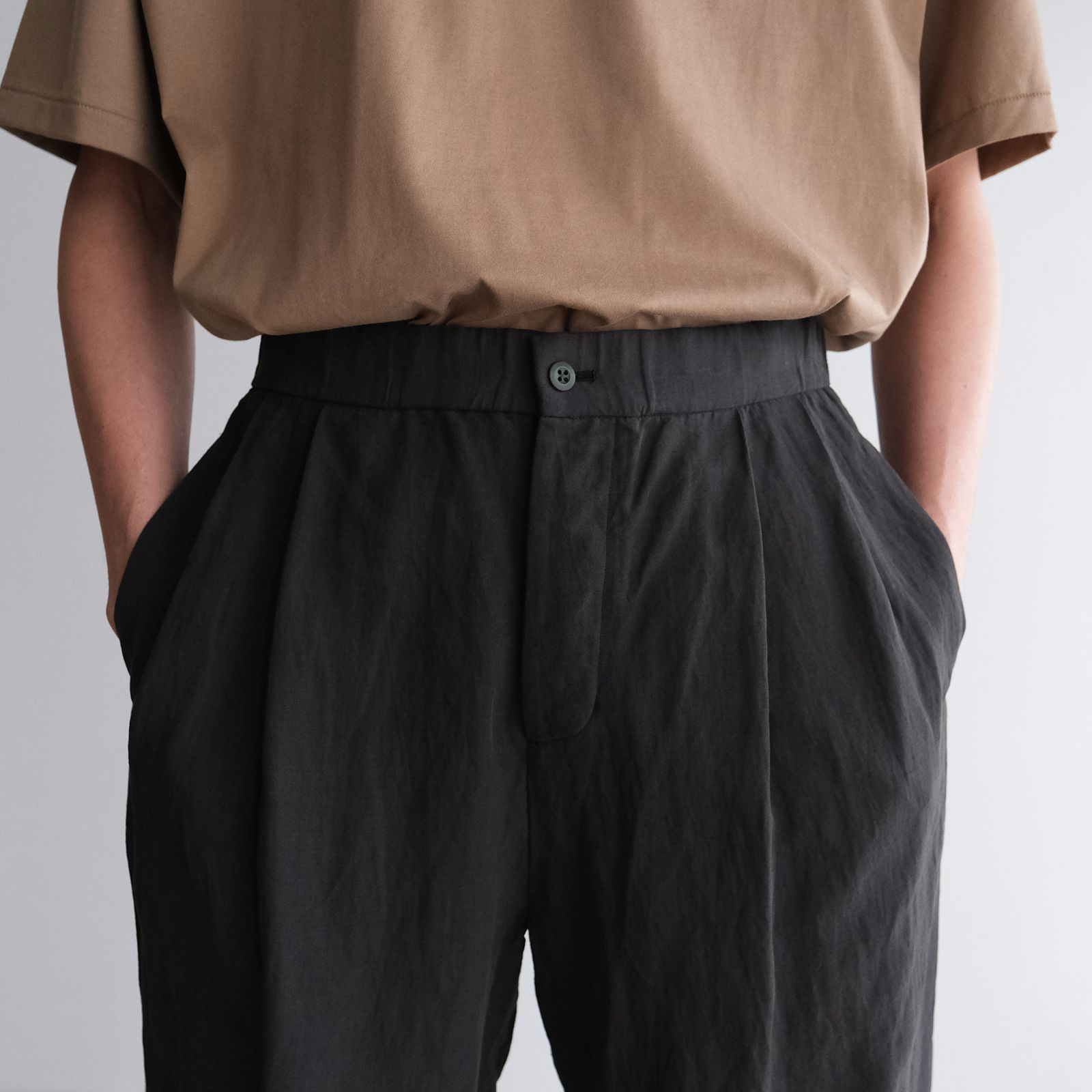 Cotton Linen Voile Two Tucked Easy Pants -パンツ-（Dark Green / ダークグリーン）
