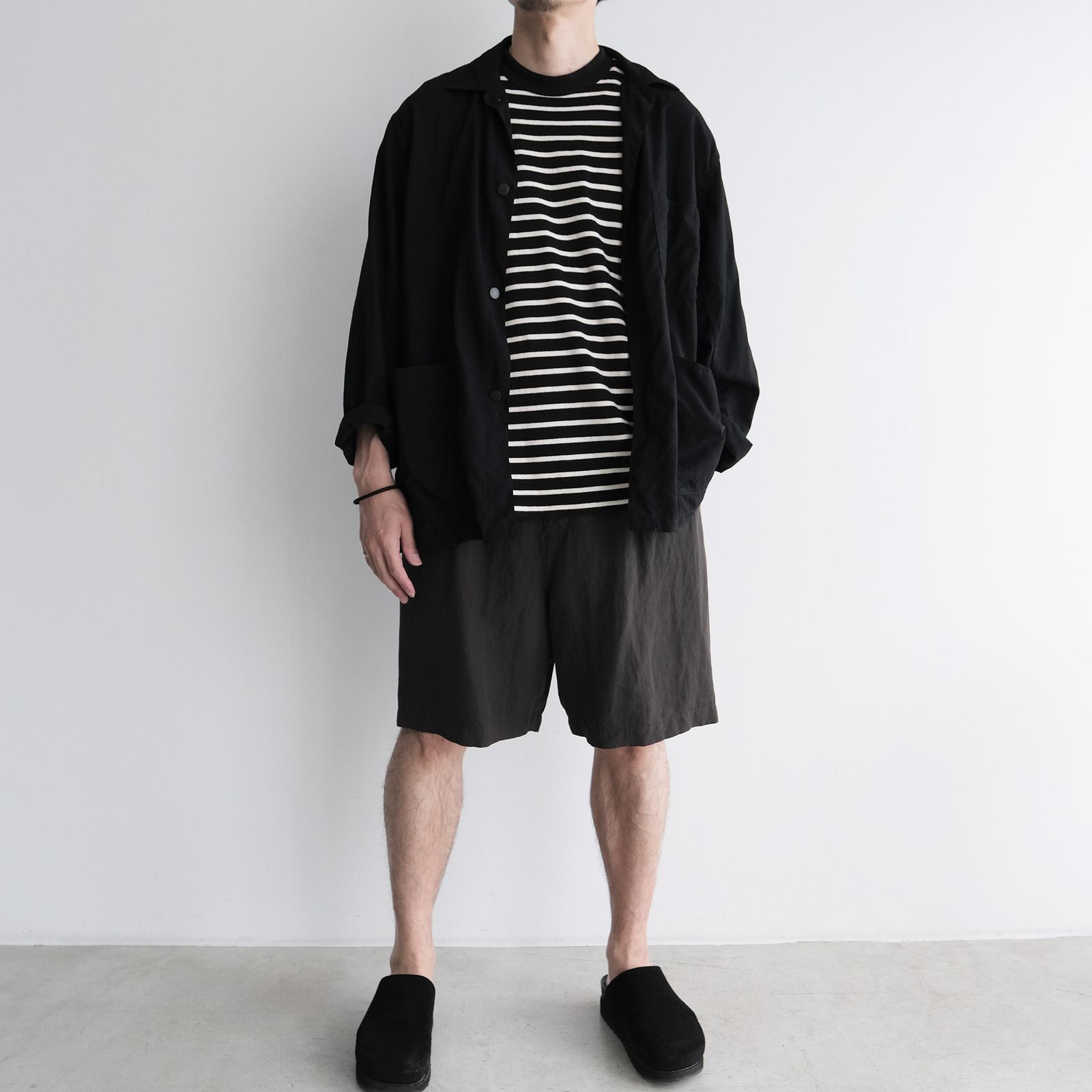Cotton Linen Voile Loose Fit Shorts -パンツ-（Charcoal Gray / チャコールグレー）