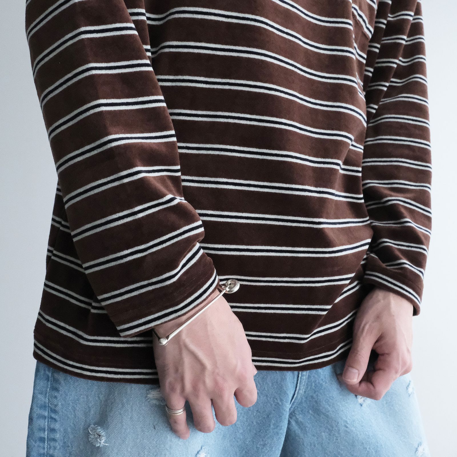 Velvet Border Long Sleeve Tee -Tシャツ-（Brown×Navy / ブラウン×ネイビー）