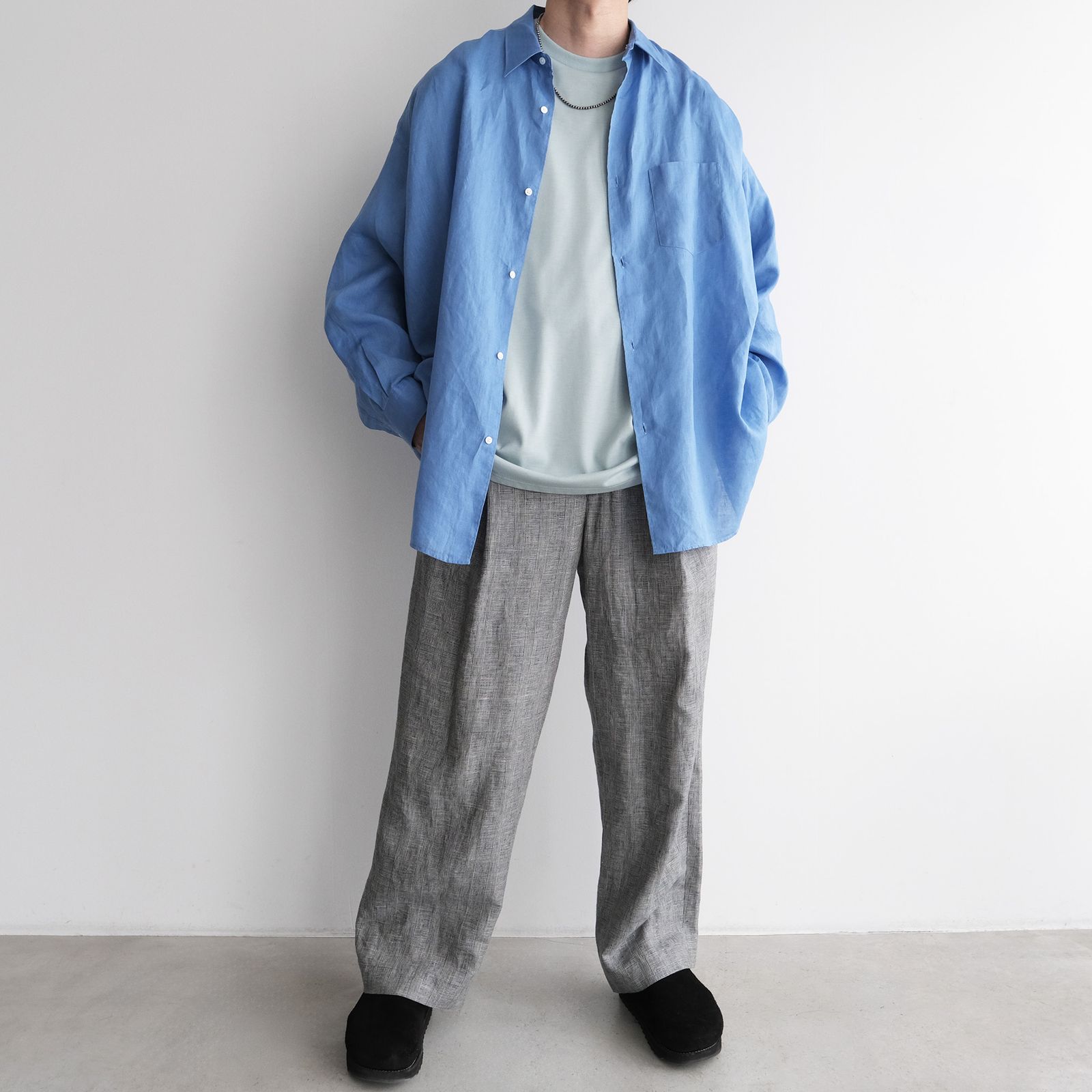 Linen L/S Oversized Regular Collar Shirt -シャツ-（Blue / ブルー）GM262-50039B