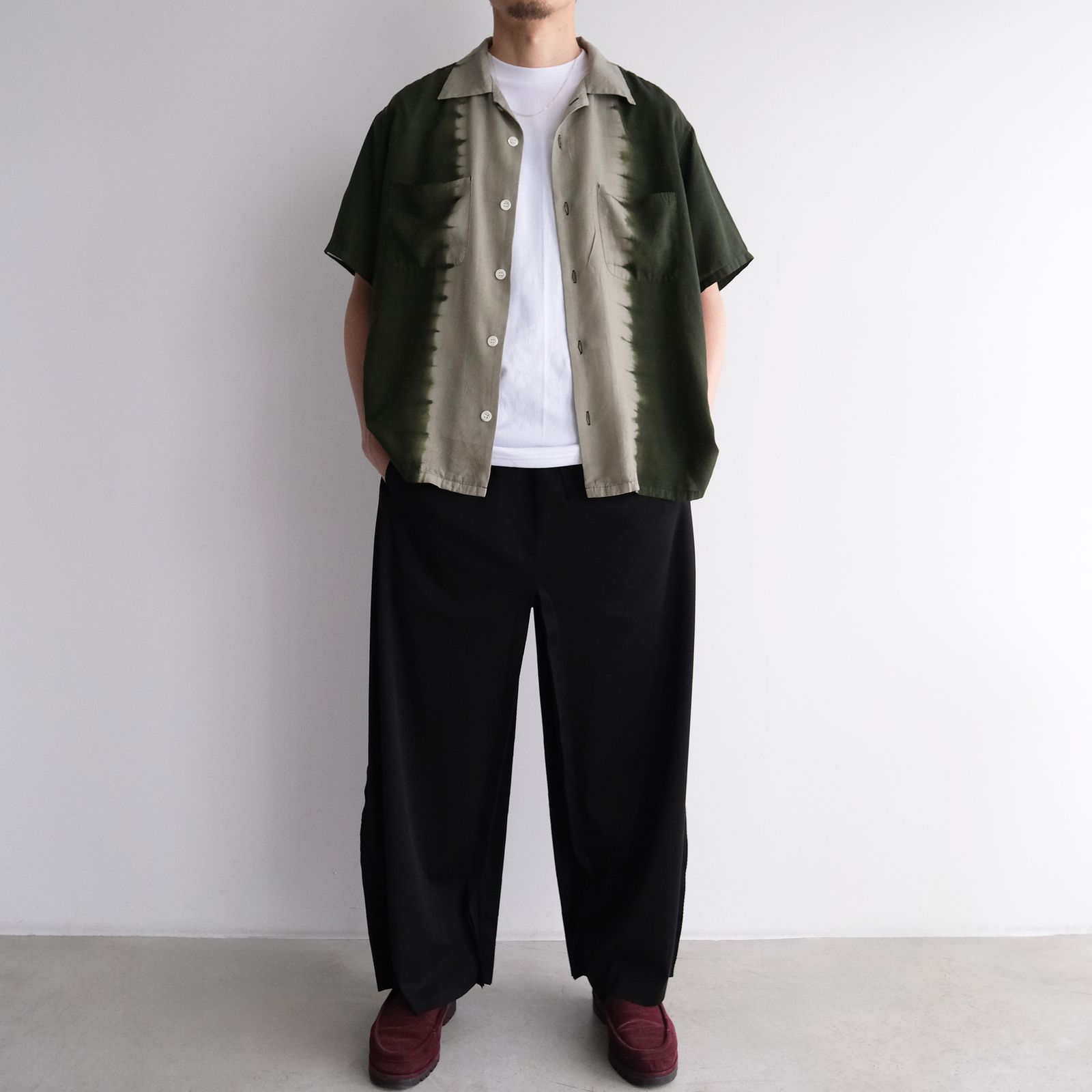 Hand Dye Open Collar SS Shirt -シャツ-（Forest Green / フォレスト グリーン）