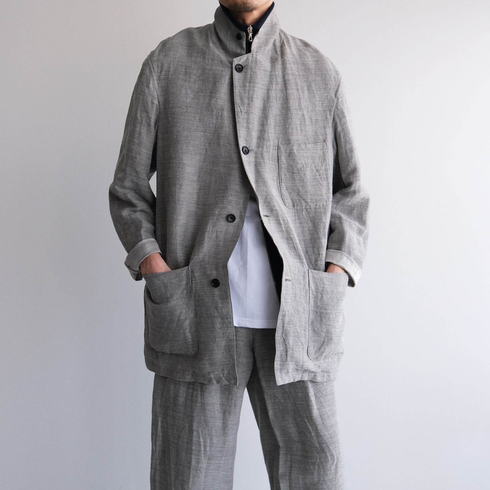 Linen Cupro Back Satin Work Jacket -ジャケット-（Gray / グレー）GM261-20370