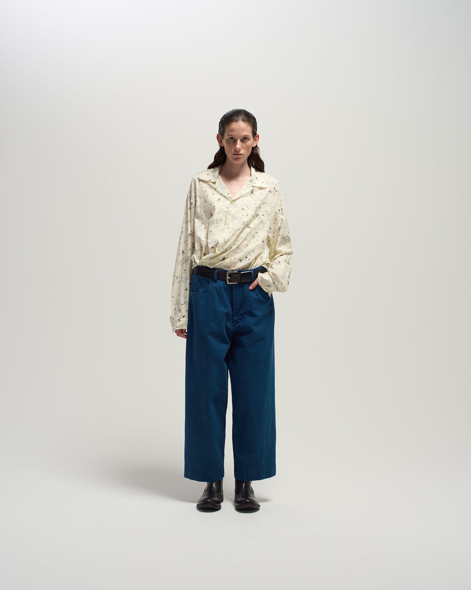Cotton Rayon - Open Collar L/S Shirts -シャツ-（Yellow / イエロー）