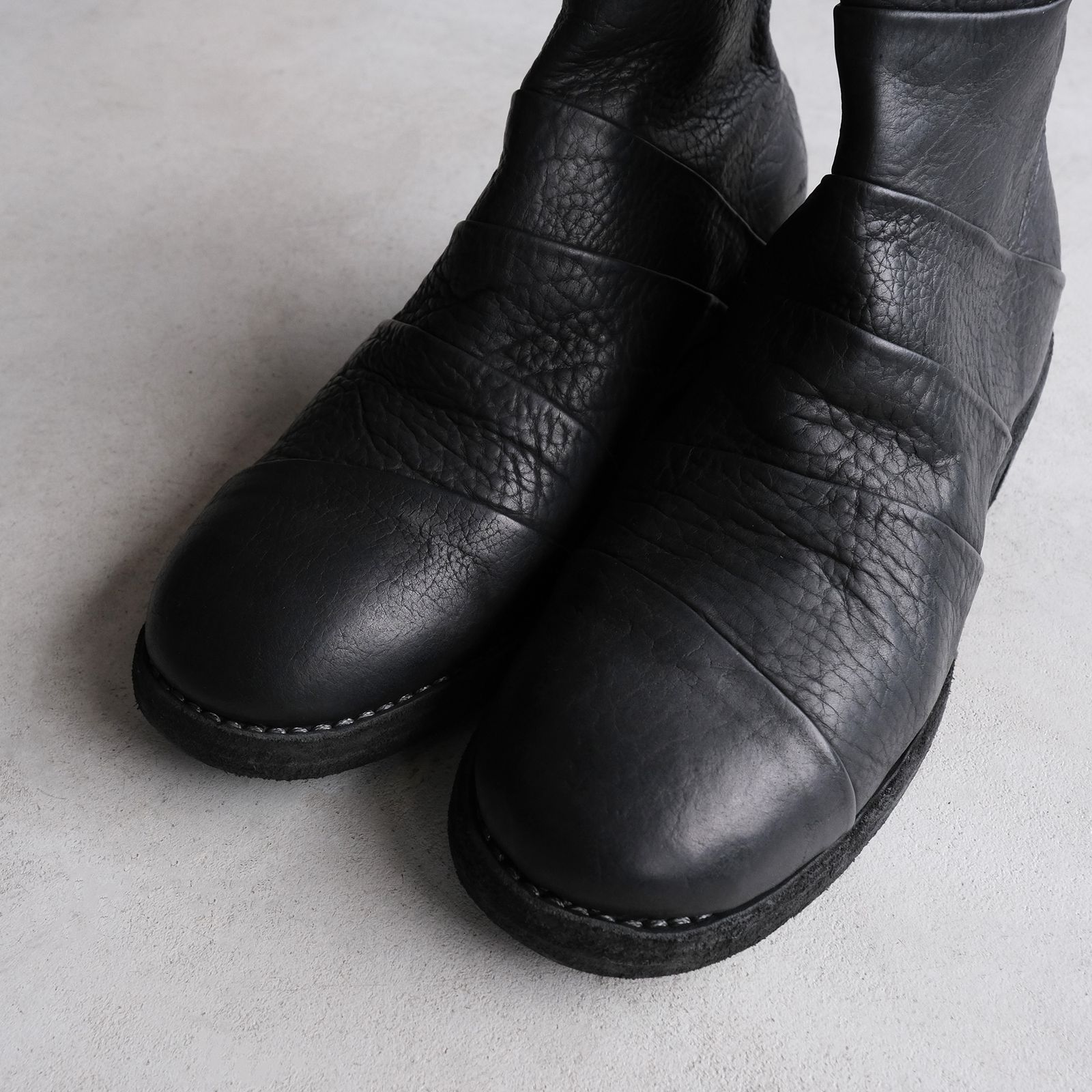 367ZB Bison Full Grain Lined Folded Back Zip Boot -ブーツ-（Black / ブラック）