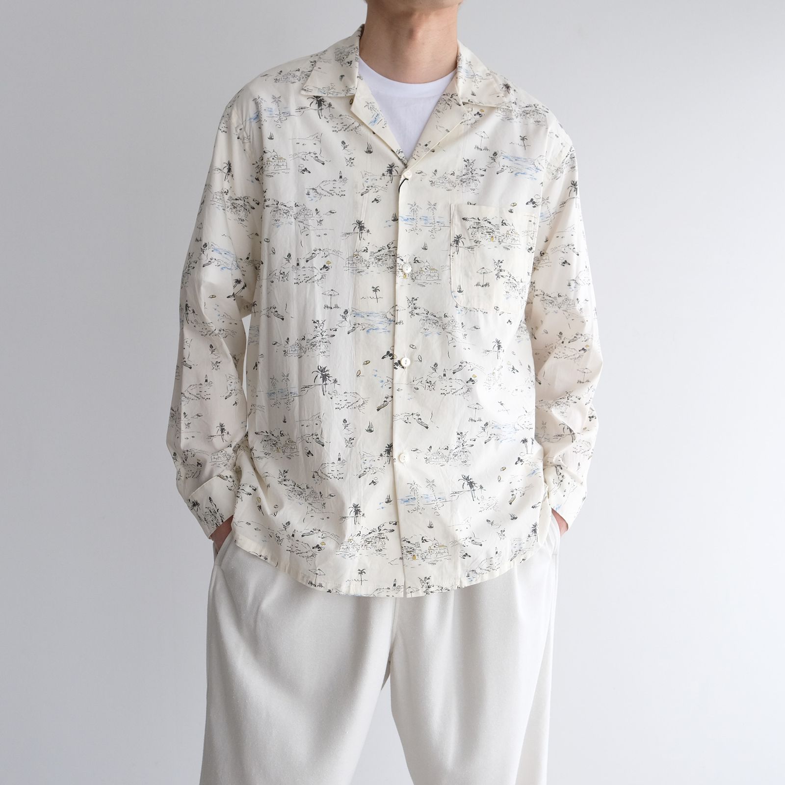 Cotton Rayon - Open Collar L/S Shirts -シャツ-（Ivory / アイボリー）