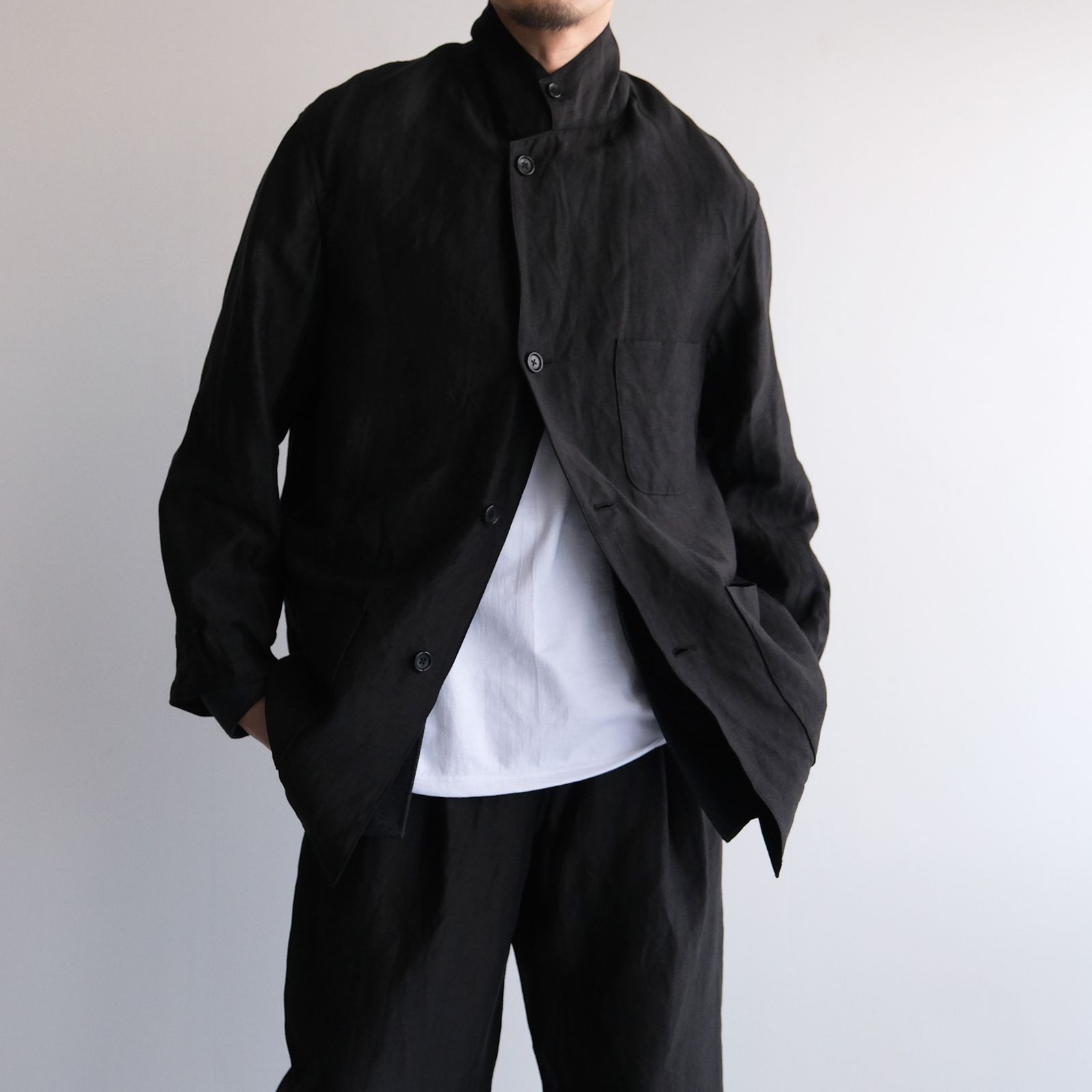 Linen Cupro Back Satin Work Jacket -ジャケット-（Black / ブラック）GM261-20370