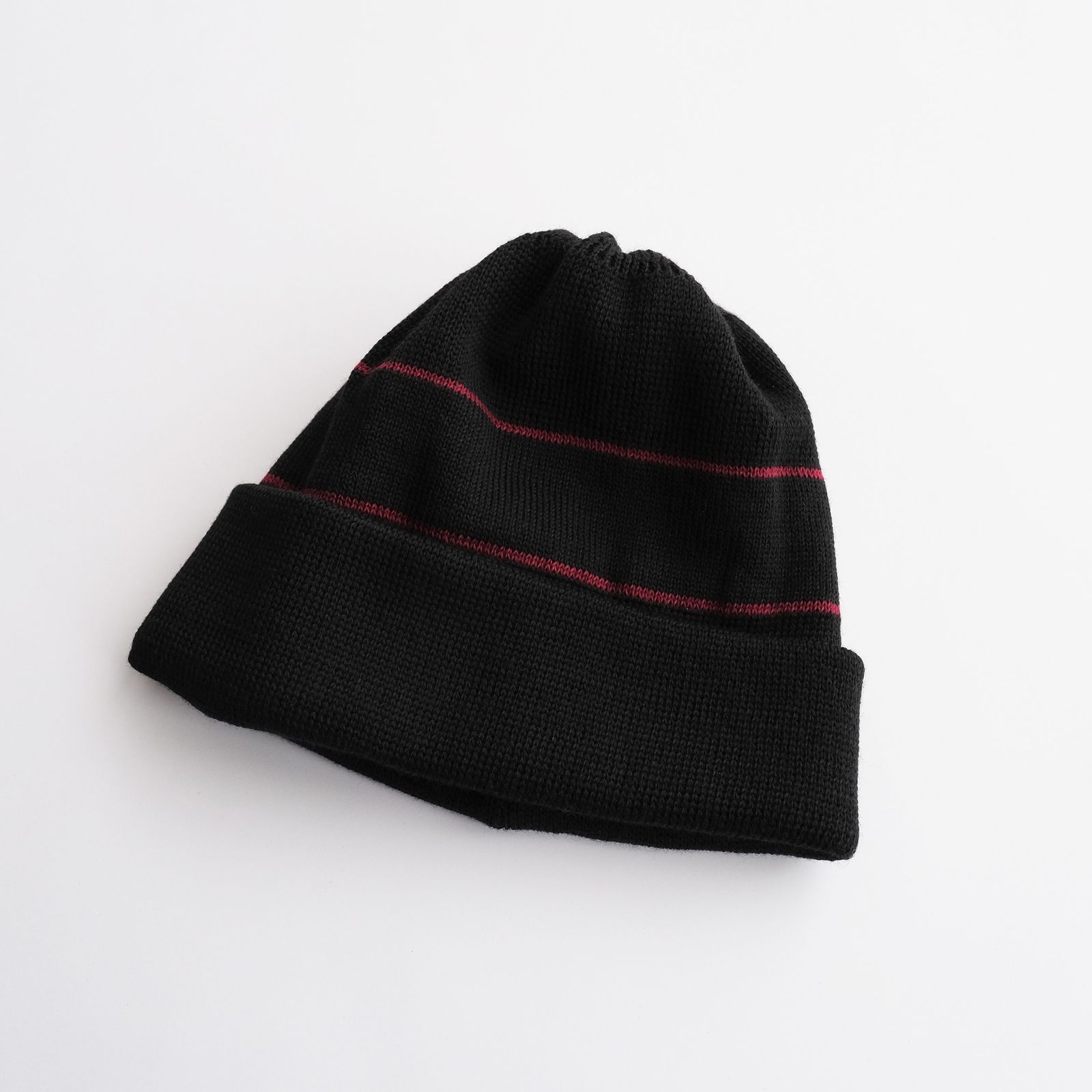 2 Line Merino Wool Knit -ニットキャップ-（Black×Wine / ブラック×ワイン）