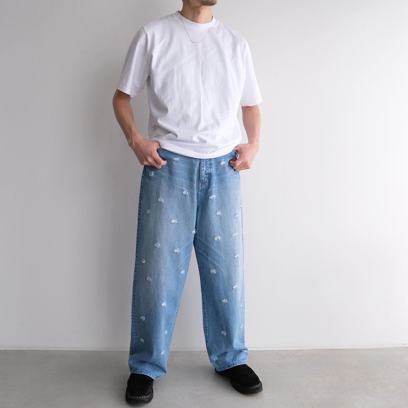 Dot Hole Denim Pants -デニム-（Blue Used / ブルー ユーズド）
