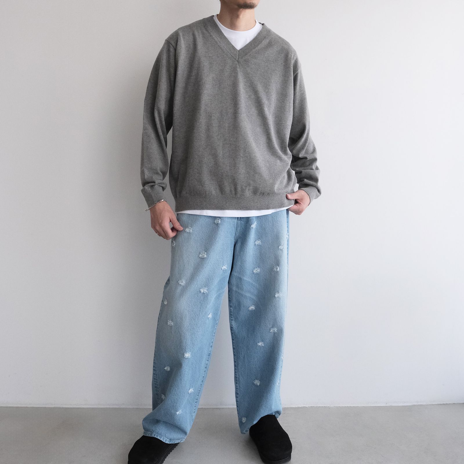 Cotton Yak Knit V-Neck Sweater -セーター-（Gray / グレー）