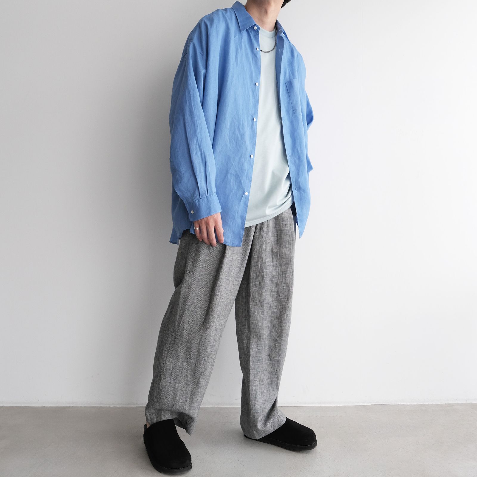 Linen L/S Oversized Regular Collar Shirt -シャツ-（Blue / ブルー）GM262-50039B