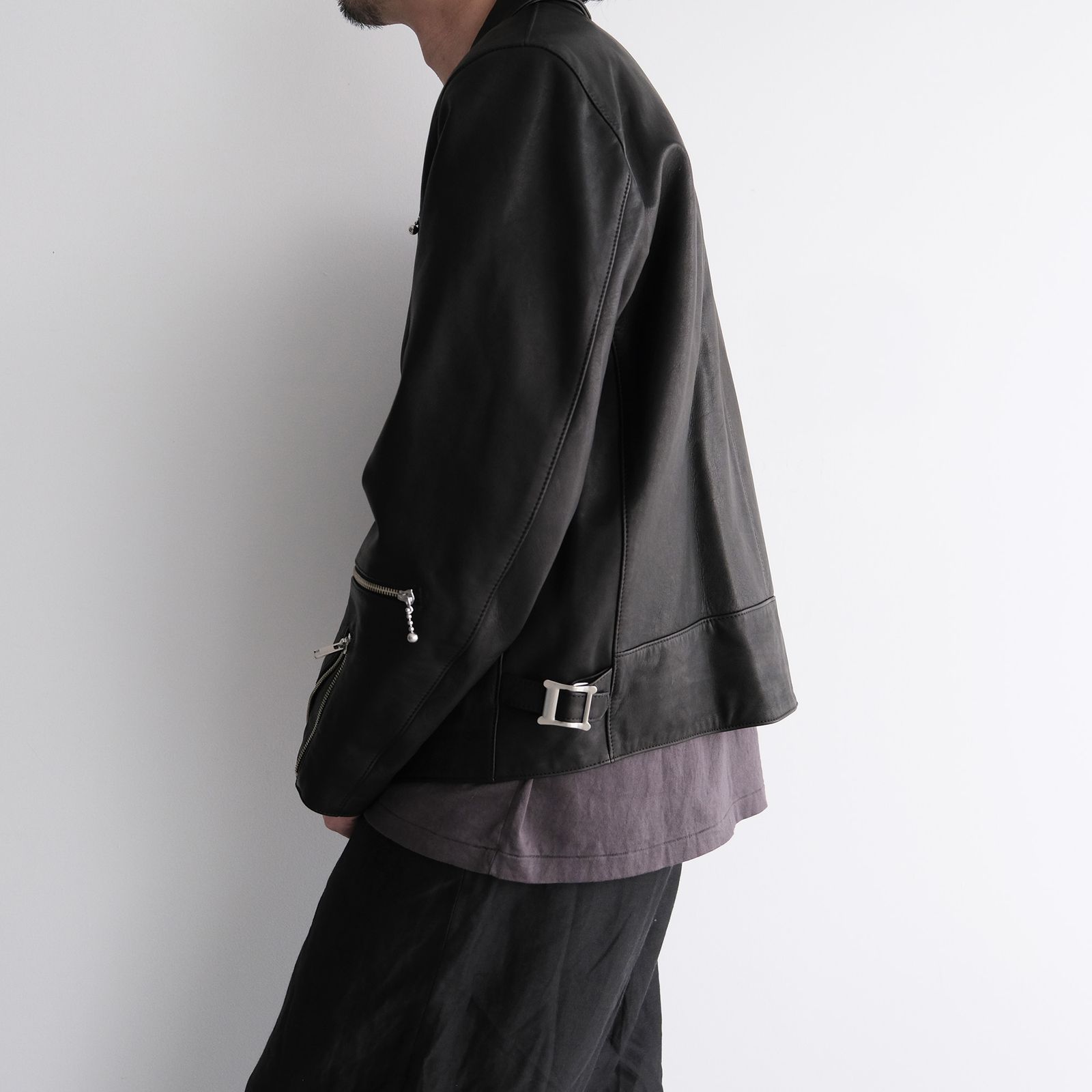 Front Zip Riders Jacket -ライダースジャケット-（Black / Lining Brown）