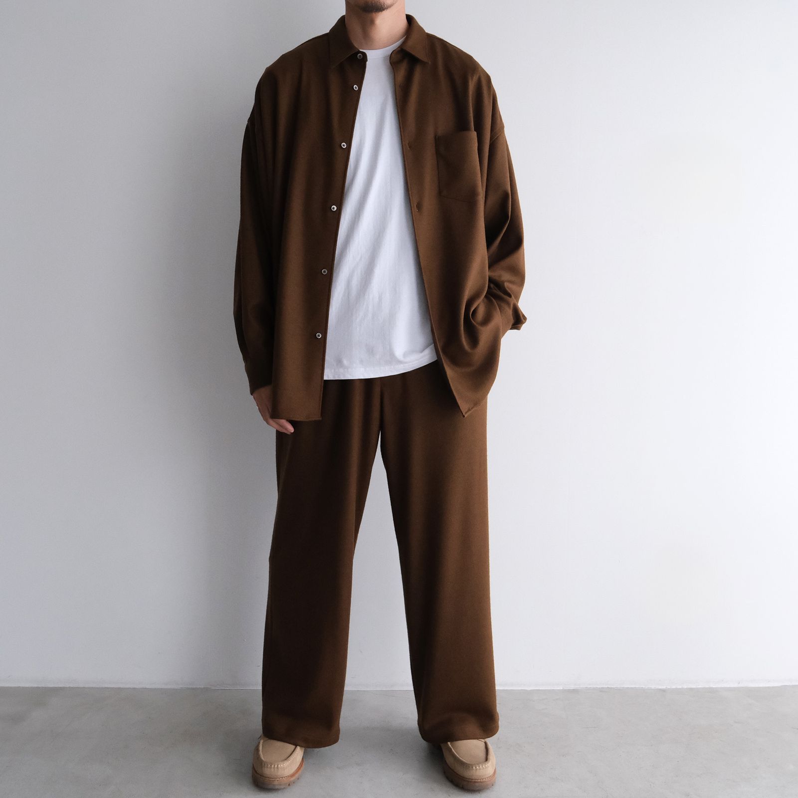 Wool Smooth Flannel Oversized Regular Collar Shirt -オーバーサイズシャツ-（Brown / ブラウン）GU253-50221B