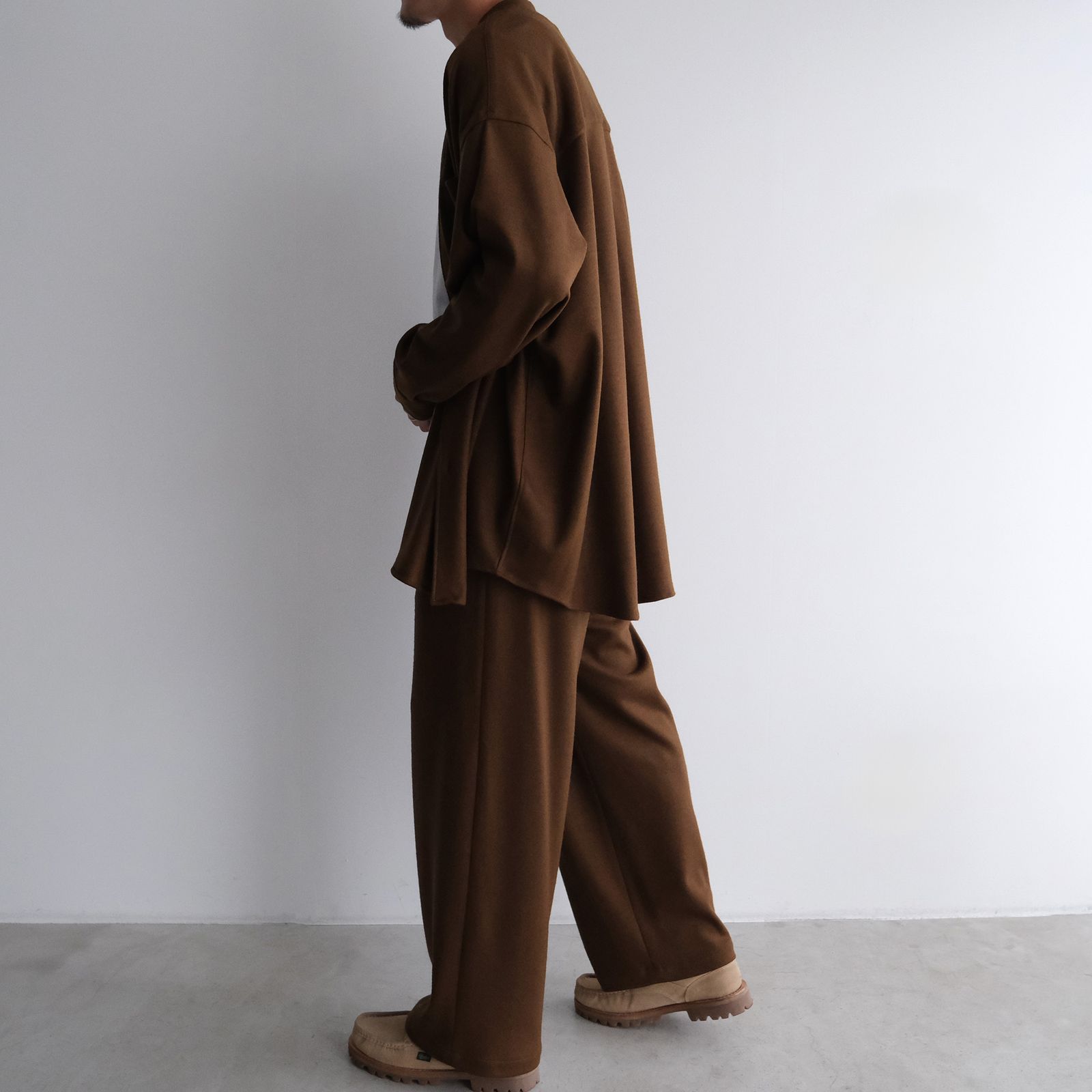 Wool Smooth Flannel Oversized Band Collar Shirt -オーバーサイズシャツ-（Brown / ブラウン）GU253-50222B