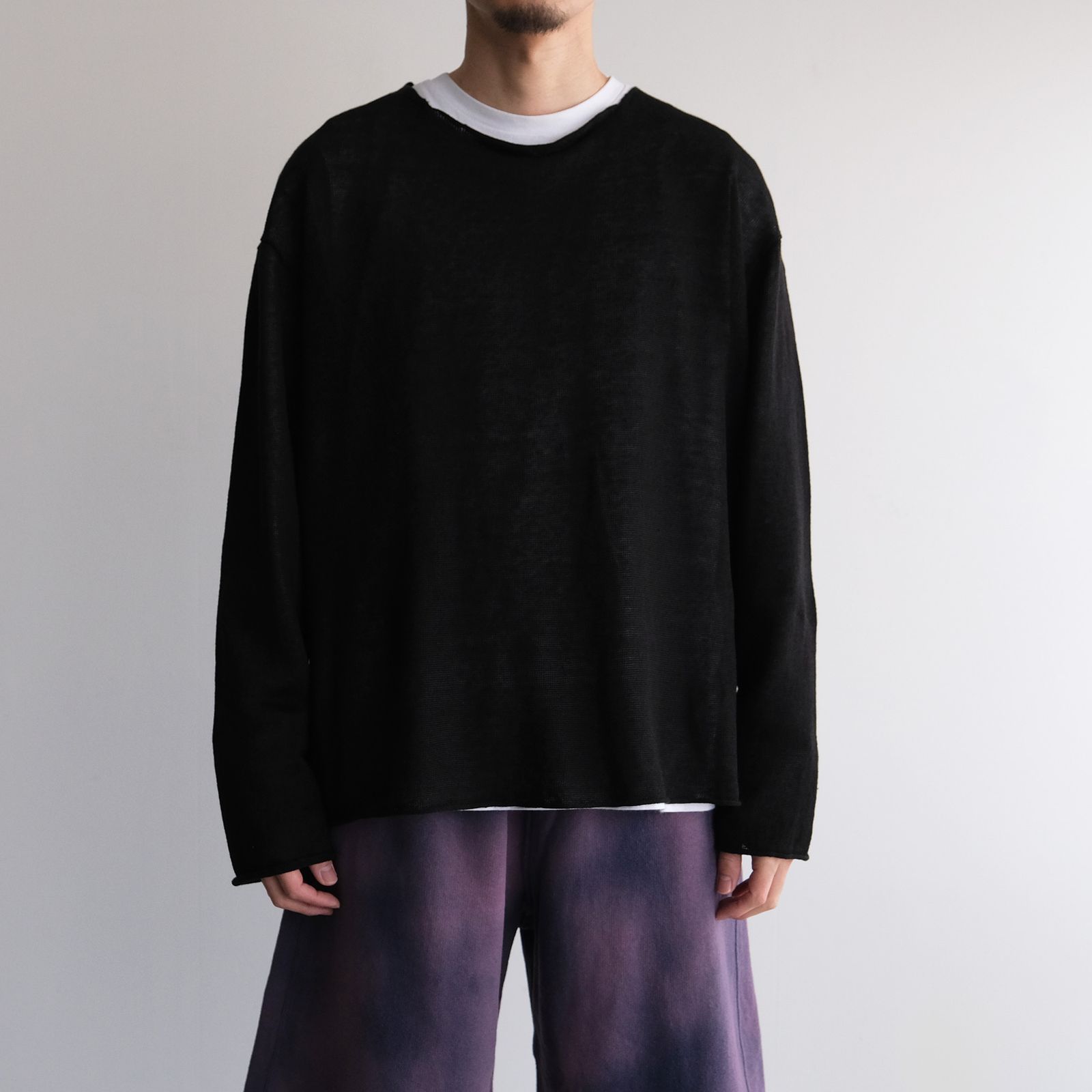 Linen Over Size Pull Over -ニット-（Black / ブラック）