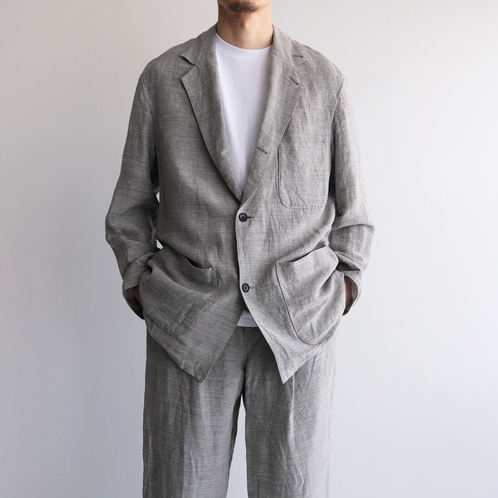 Linen Cupro Back Satin Work Jacket -ジャケット-（Gray / グレー）GM261-20370