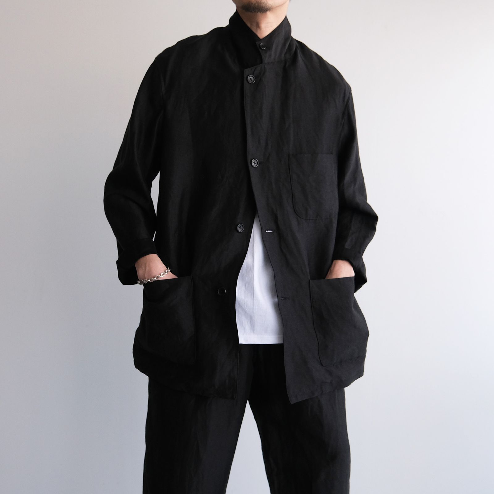 Linen Cupro Back Satin Work Jacket -ジャケット-（Black / ブラック）GM261-20370