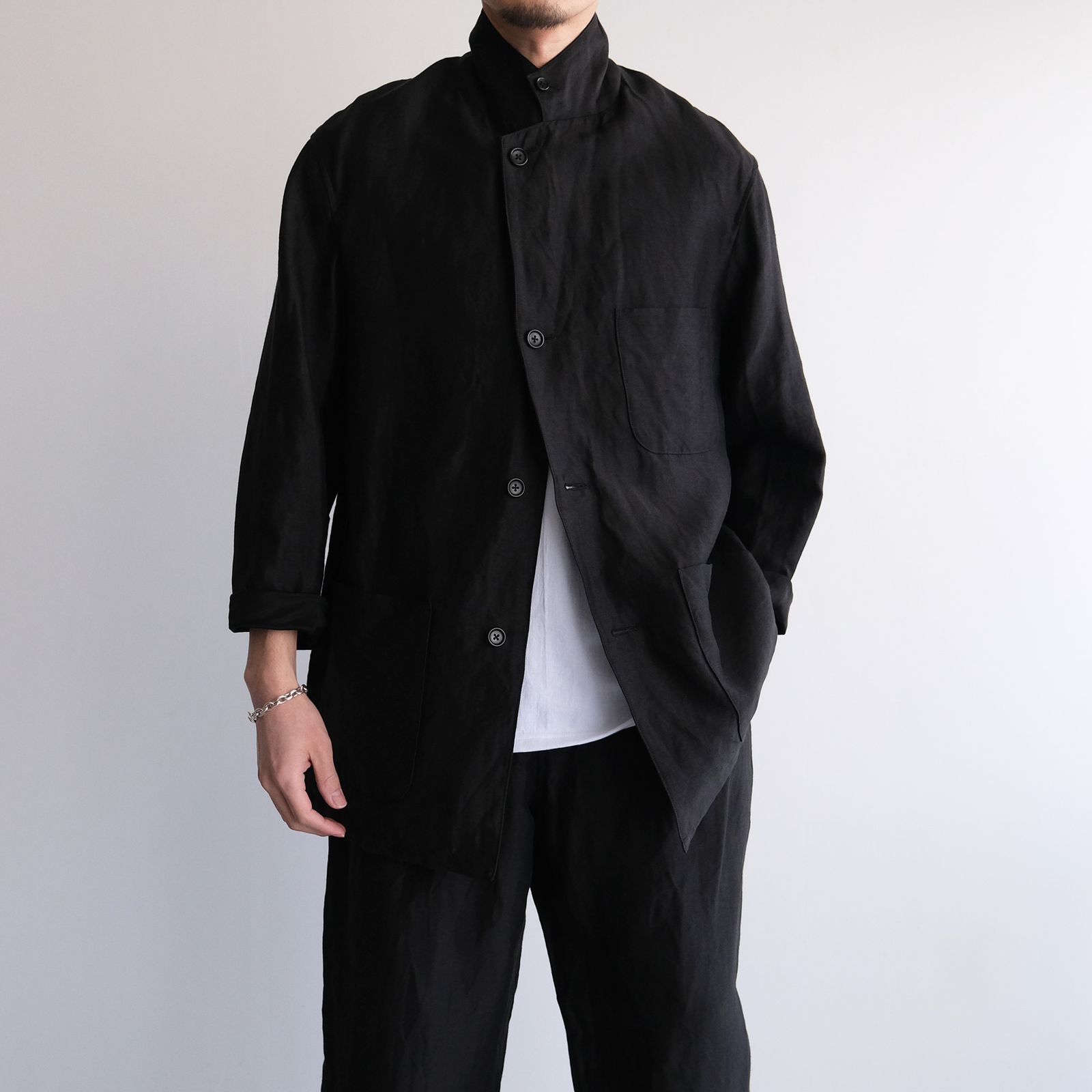 Linen Cupro Back Satin Work Jacket -ジャケット-（Black / ブラック）GM261-20370