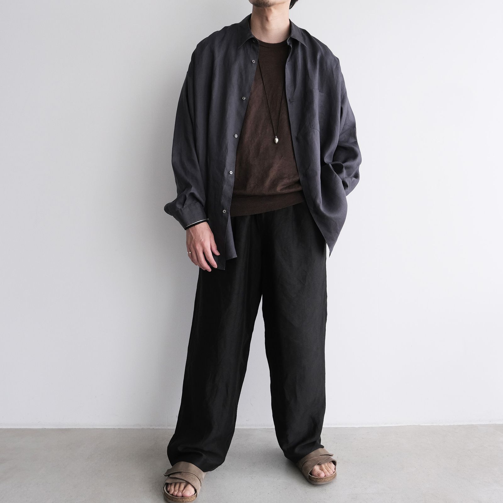 Linen L/S Oversized Regular Collar Shirt -シャツ-（C.Gray / C.グレー）GM262-50039B
