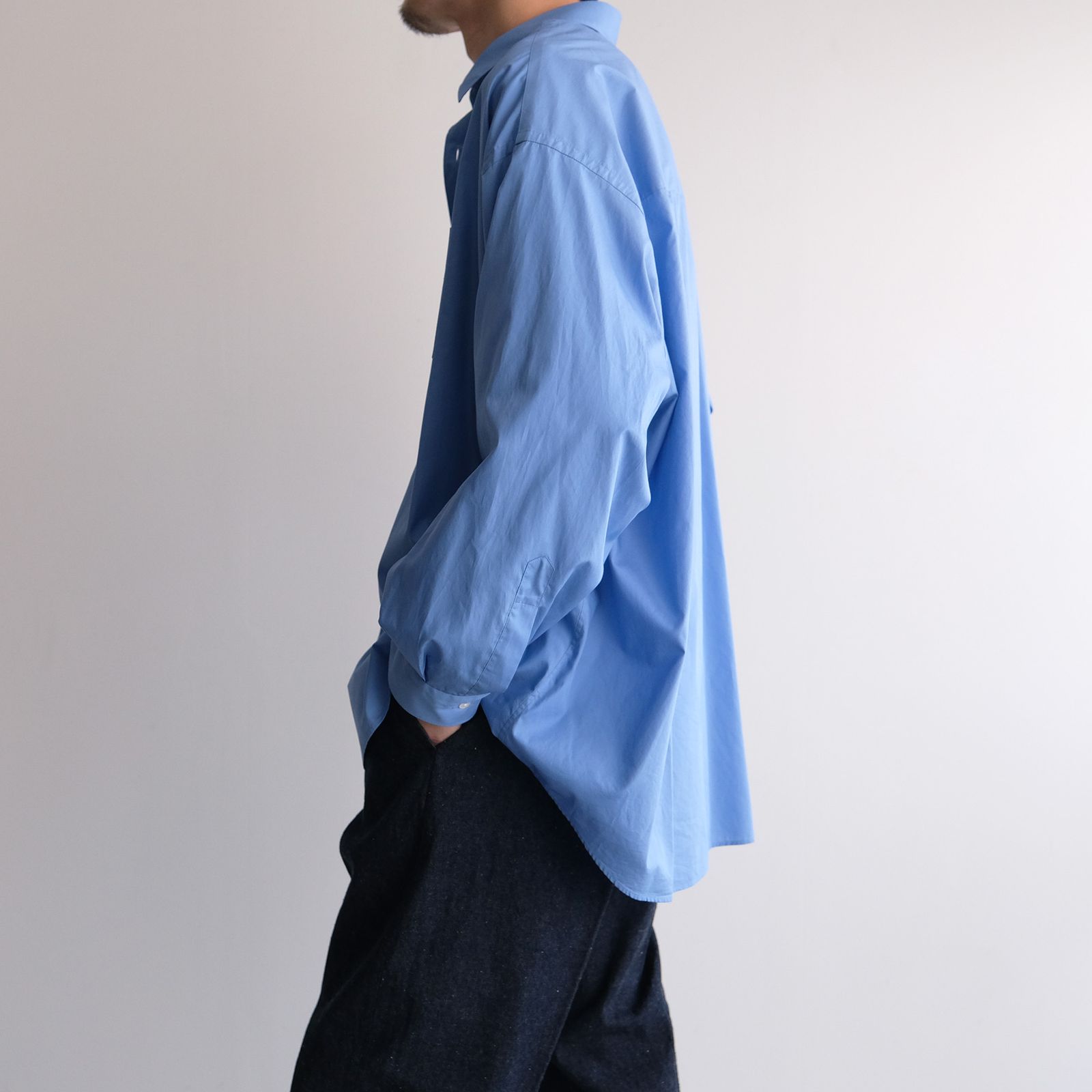 Broad L/S Oversized Regular Collar Shirt -シャツ-（Blue / ブルー）GM261-50001B