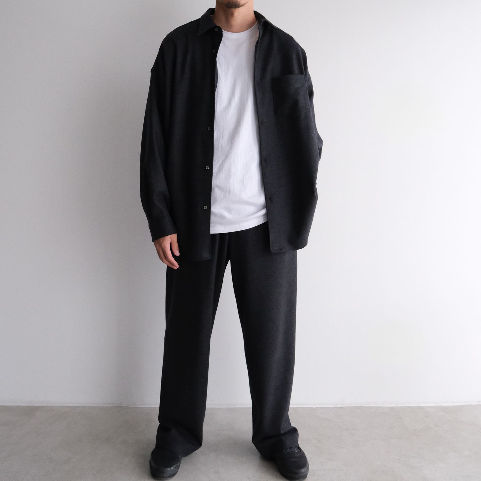 Wool Smooth Flannel Oversized Regular Collar Shirt -オーバーサイズシャツ-（Gray / グレー）GU253-50221B