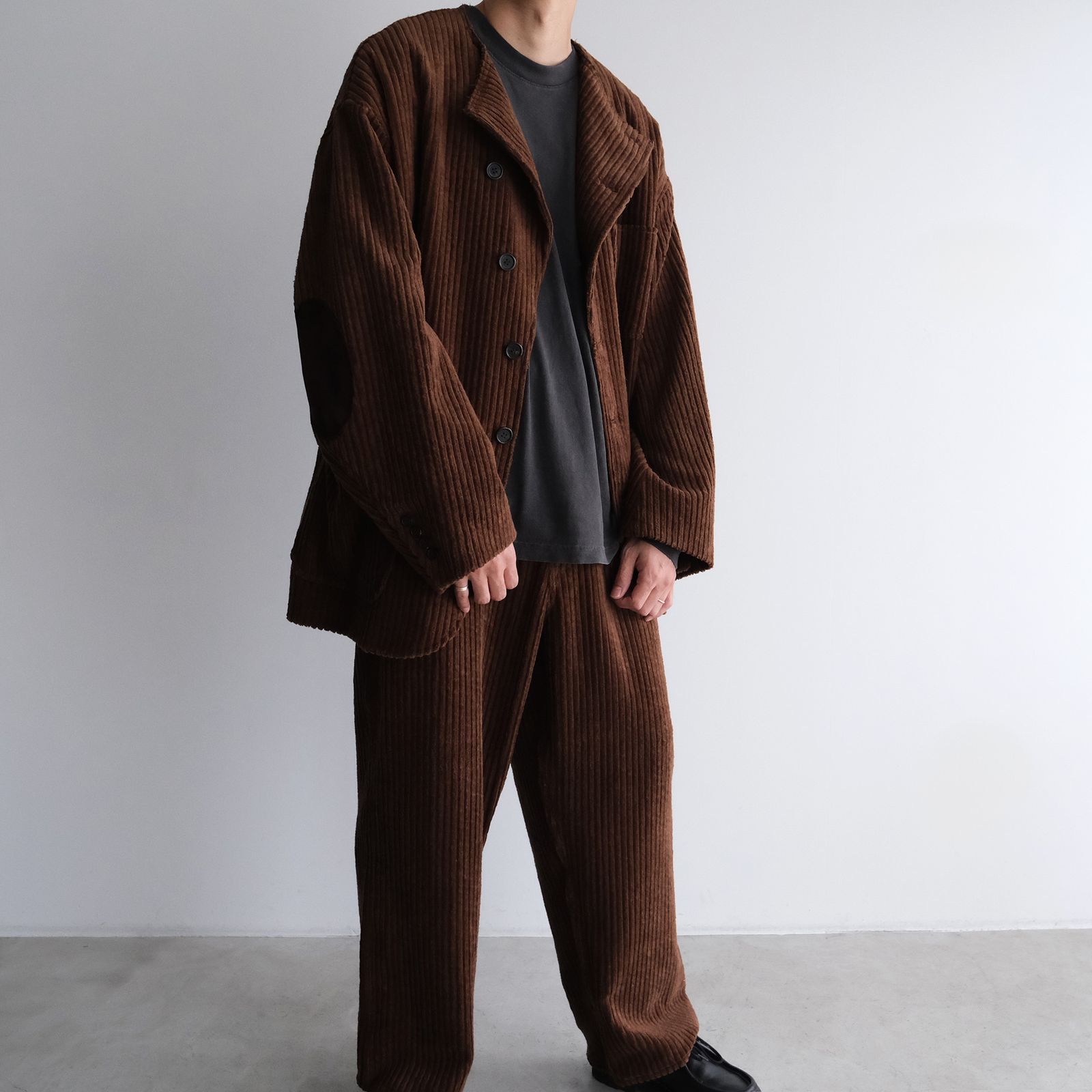 Corduroy Collarless Jacket -ジャケット-（Brown / ブラウン）