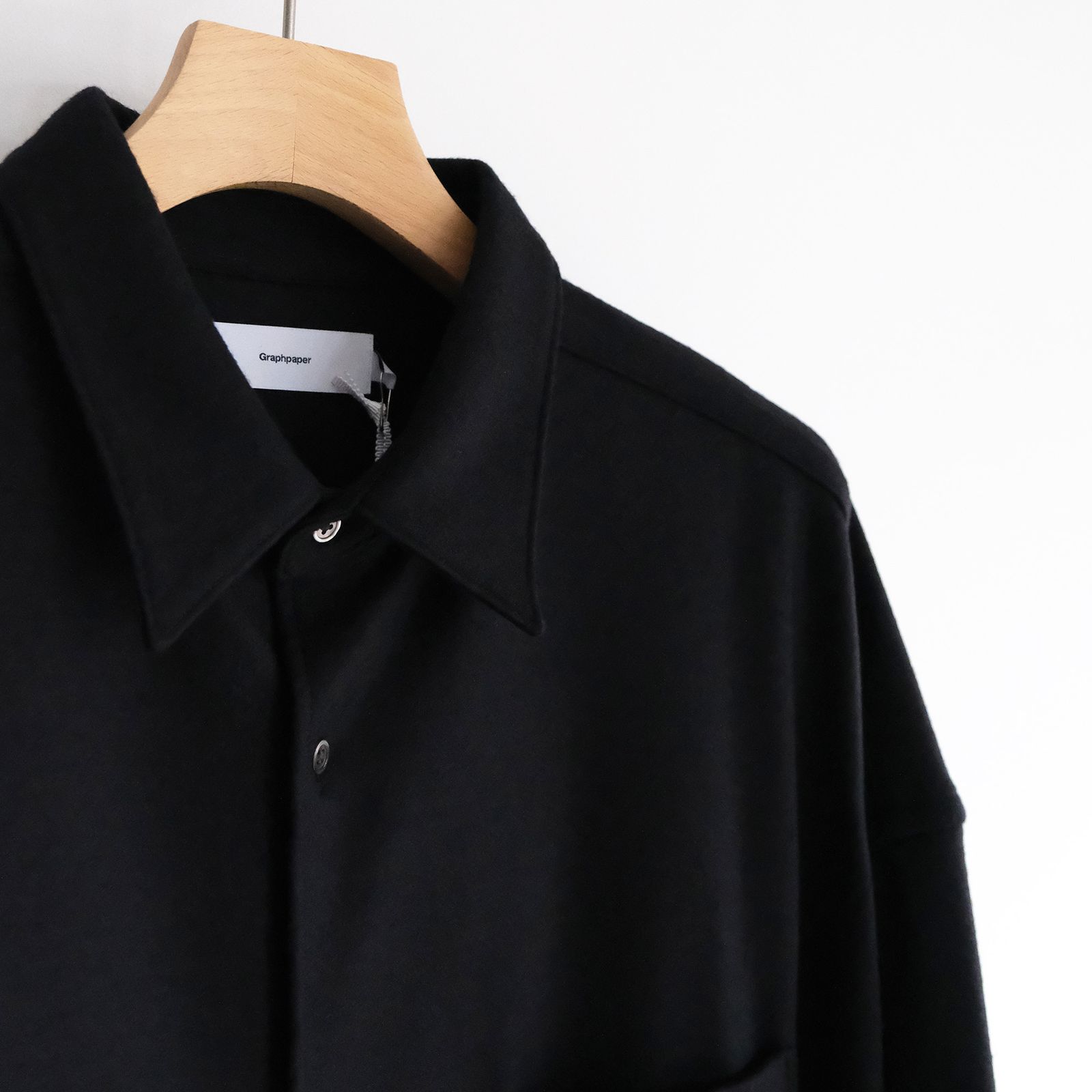 Wool Smooth Flannel Oversized Regular Collar Shirt -シャツ-（Black / ブラック）