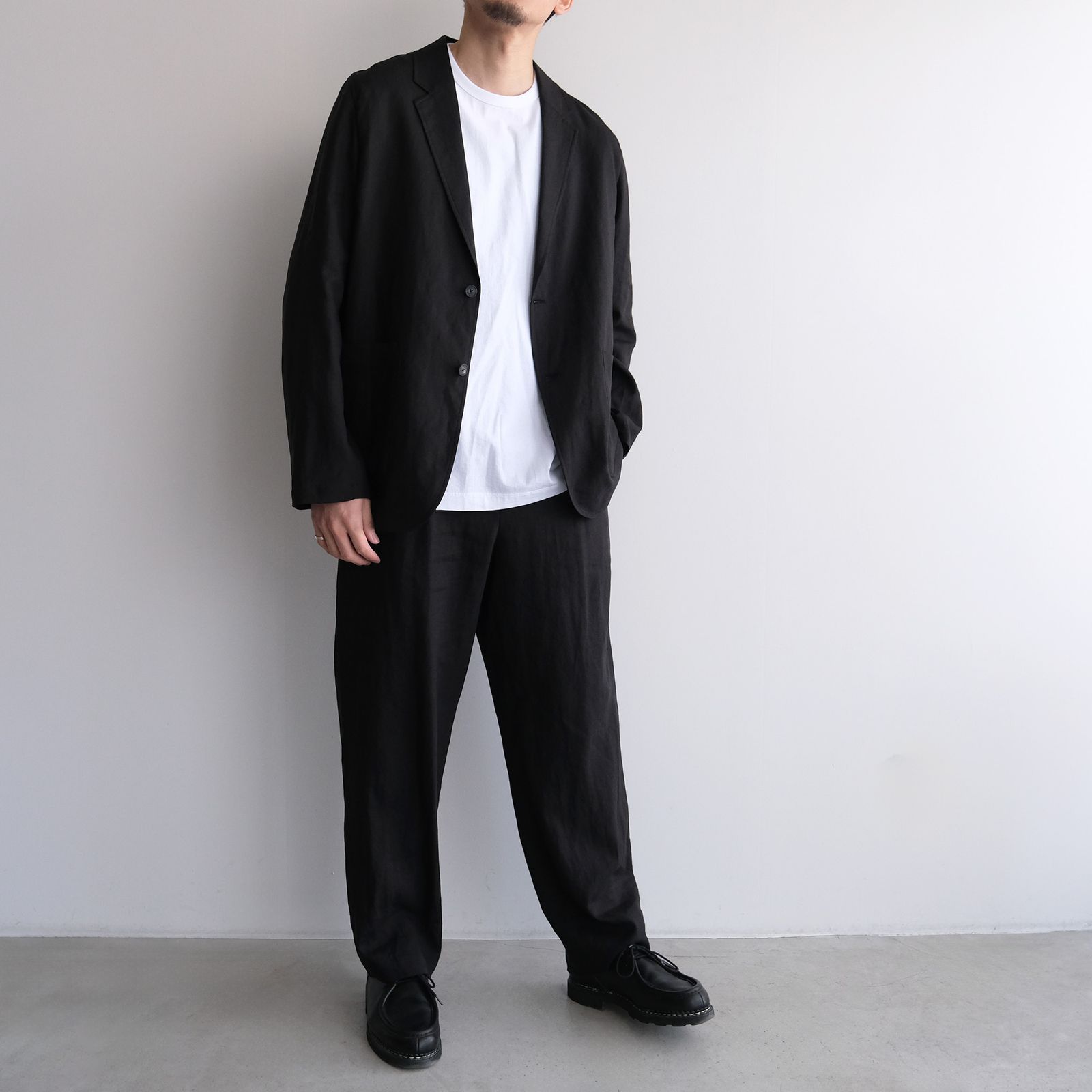 Silk Linen Mixing Loose Fit Pants -スラックス-（Black / ブラック）