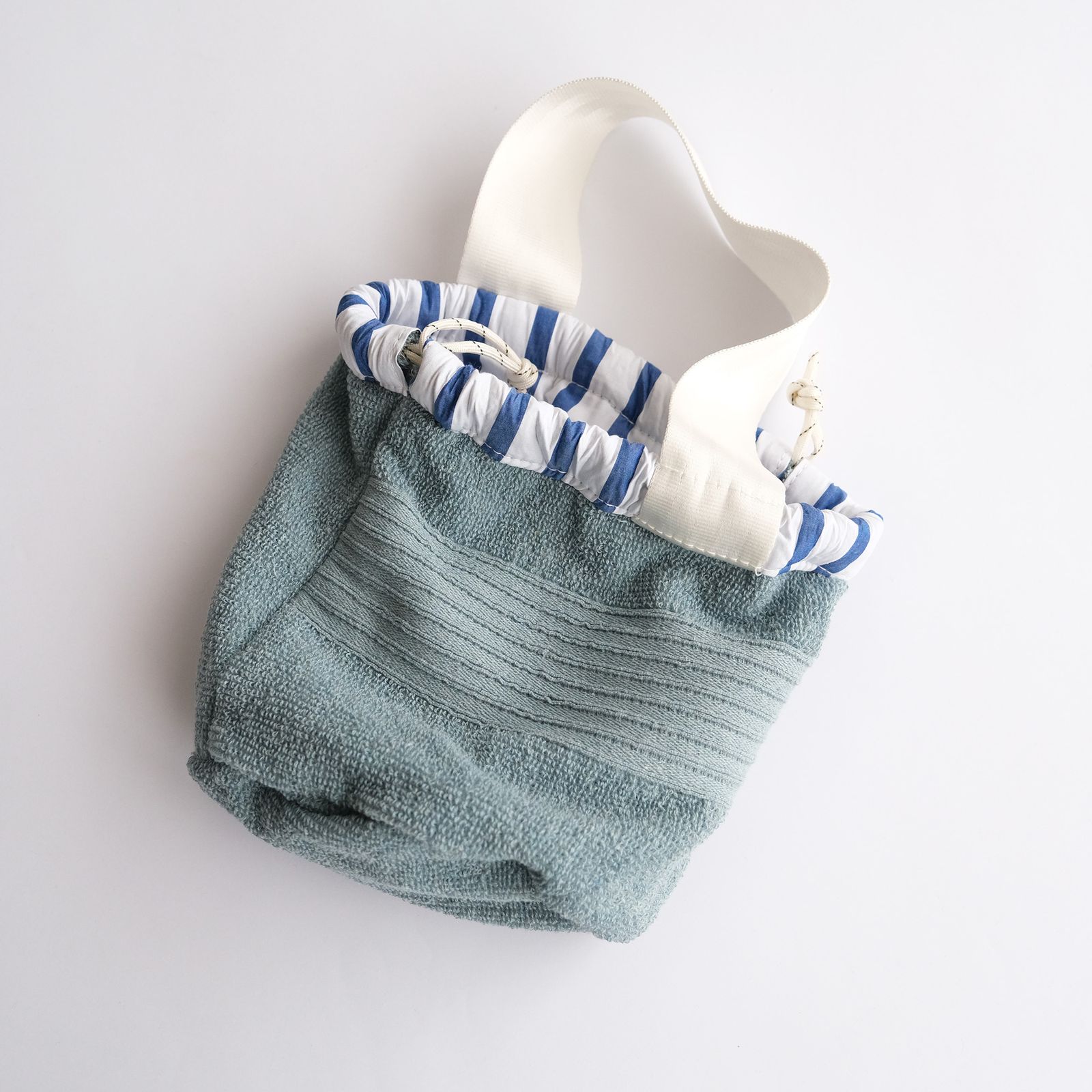 Shirt Fabric Drawstring Bag -バッグ-（White Stripe /ホワイトストライプ）