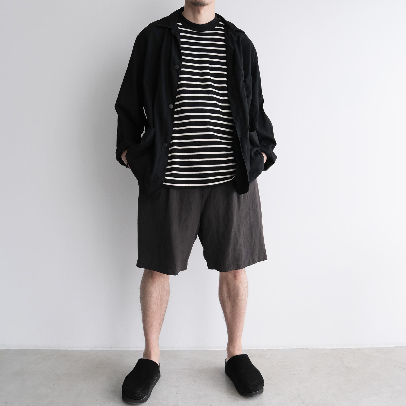 Cotton Linen Voile Loose Fit Shorts -パンツ-（Charcoal Gray / チャコールグレー）