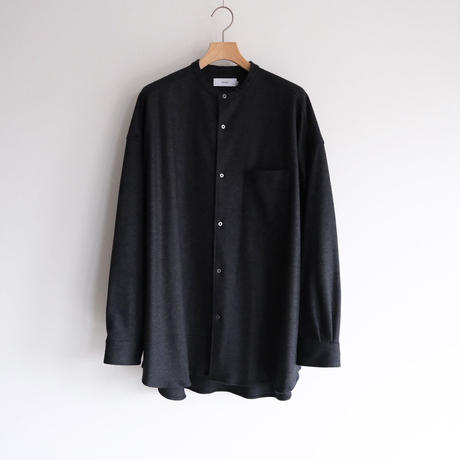 Wool Smooth Flannel Oversized Band Collar Shirt -シャツ-（Gray / グレー）