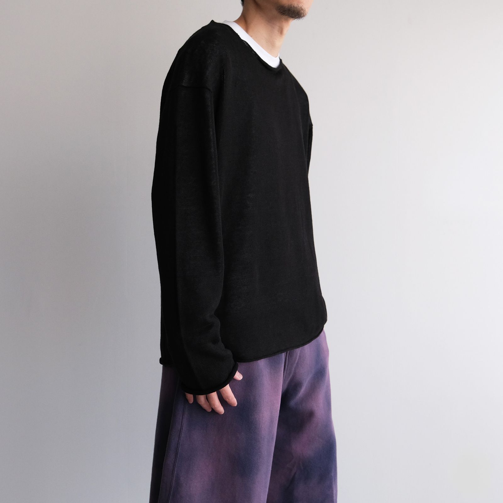 Linen Over Size Pull Over -ニット-（Black / ブラック）