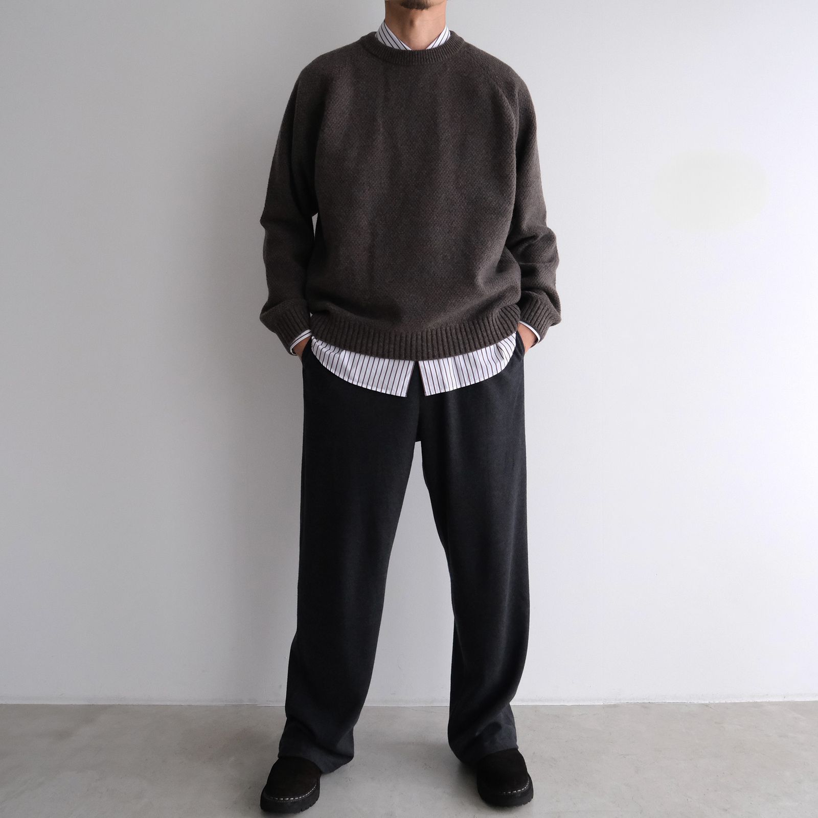 Sidogras Stripe Regular Collar Shirt -ストライプシャツ-（White（Brown Stripe） / ホワイト（ブラウン ストライプ））GM254-50024STB