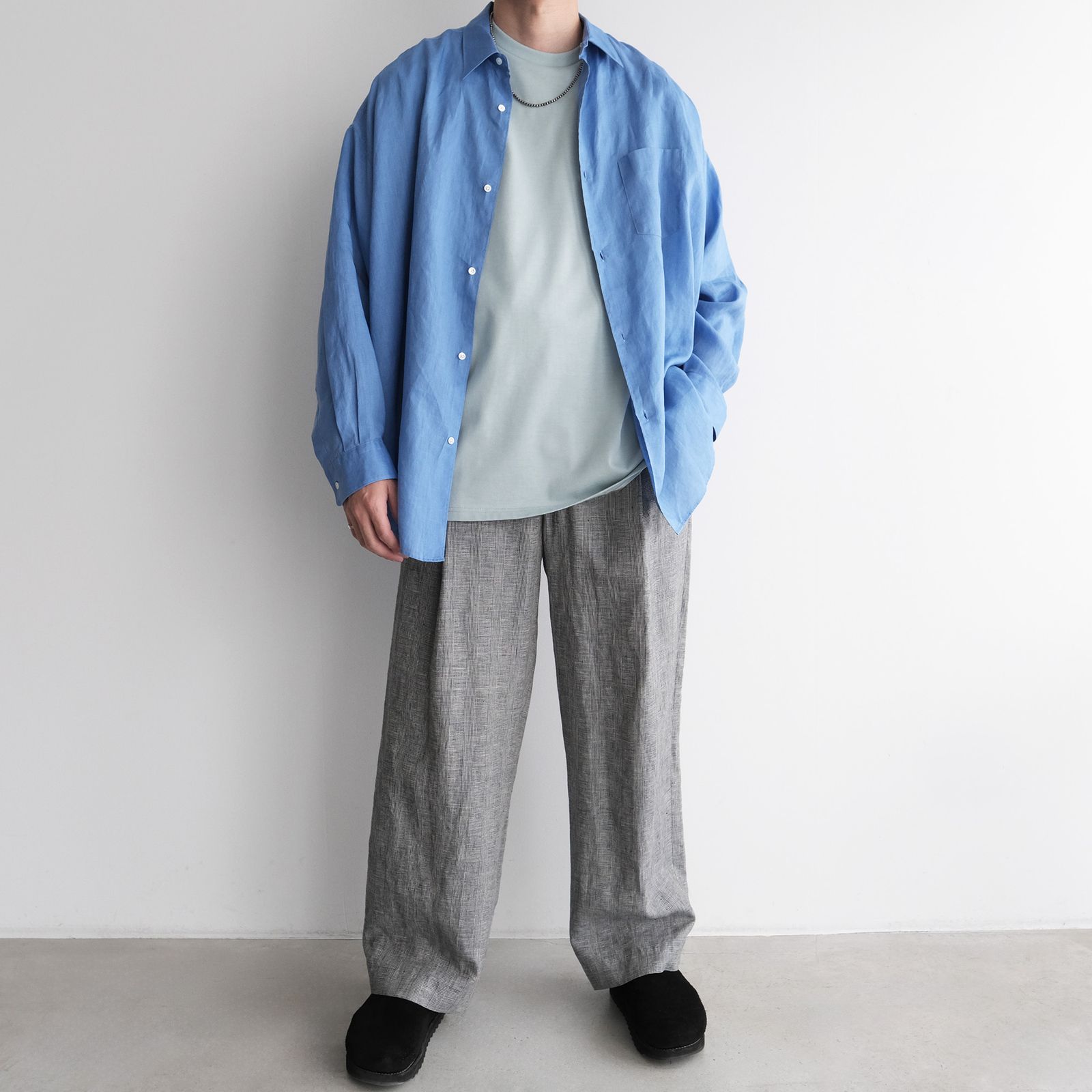Linen L/S Oversized Regular Collar Shirt -シャツ-（Blue / ブルー）GM262-50039B