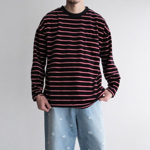 Velvet Border Long Sleeve Tee -Tシャツ-（Navy×Red / ネイビー×レッド）