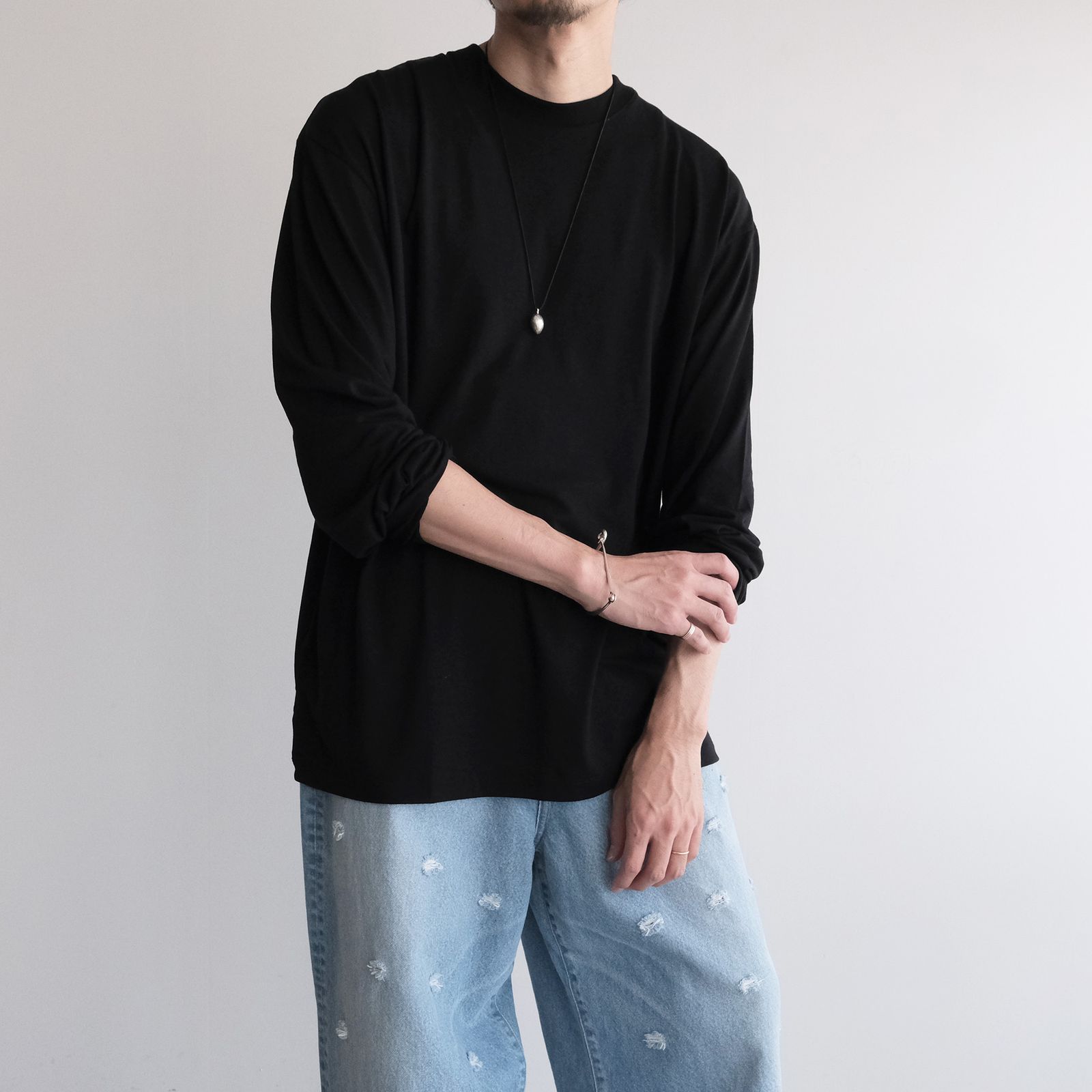Royal Wool Jersey Loose Fit Long Sleeve T-Shirt -Tシャツ-（Black / ブラック）