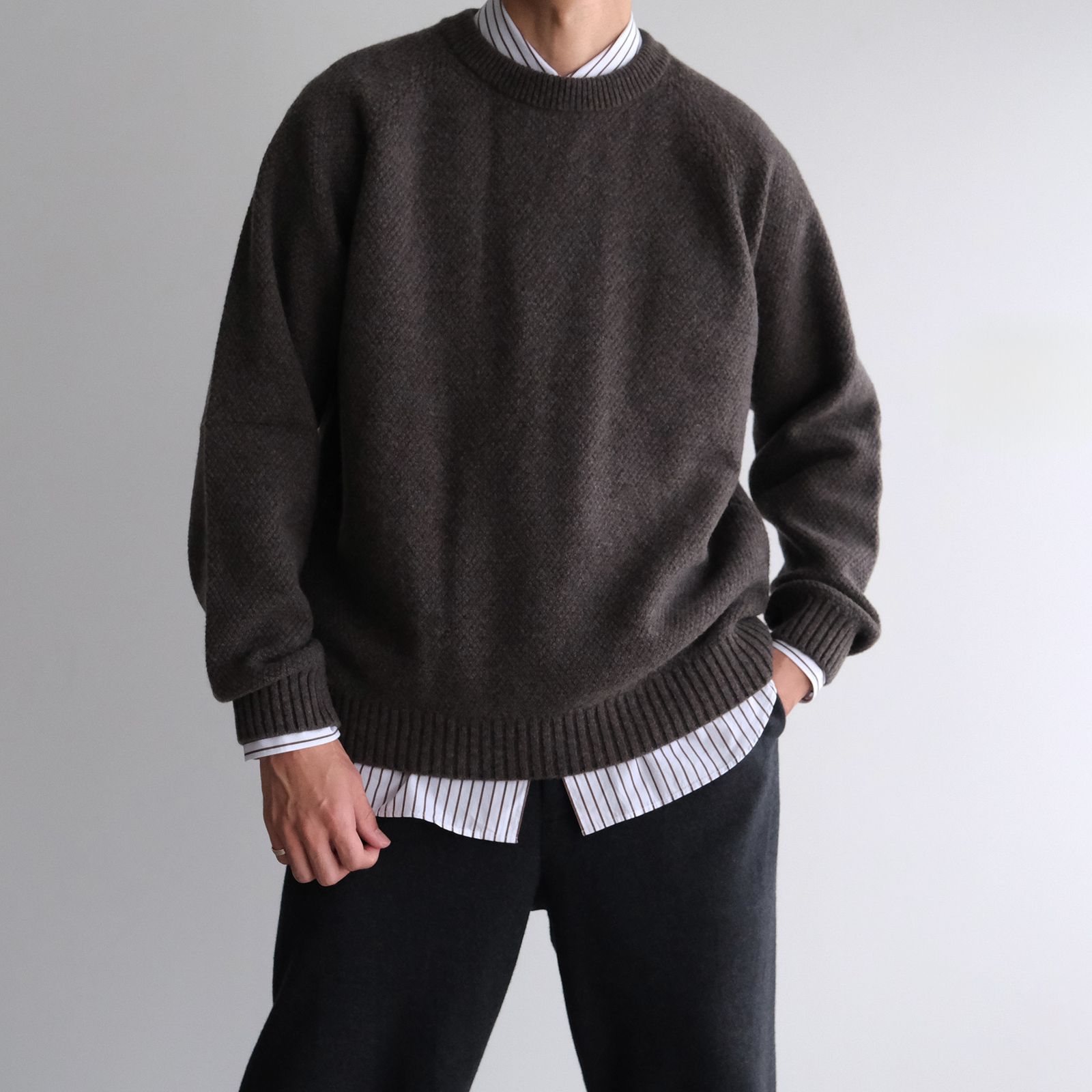 Sidogras Stripe Regular Collar Shirt -ストライプシャツ-（White（Brown Stripe） / ホワイト（ブラウン ストライプ））GM254-50024STB