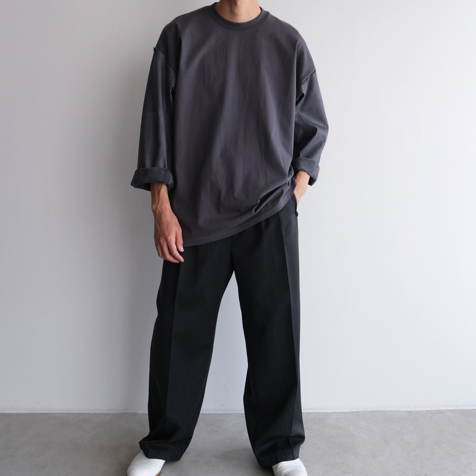 Washable Leather Sleeve：L/S T-Shirts -Tシャツ（Gray / グレー）