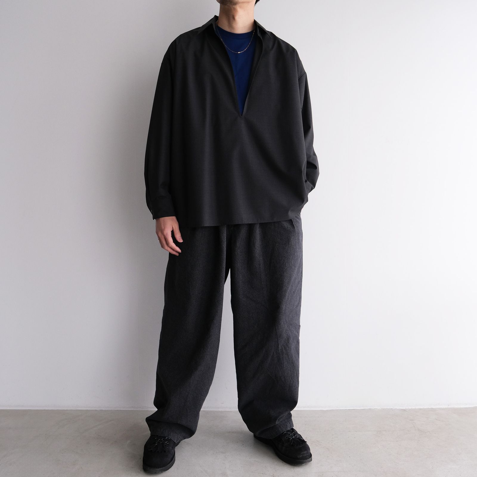 Fine Wool Heather L/S Skipper Shirt -シャツ-（Charcoal / チャコール）GU261-50320