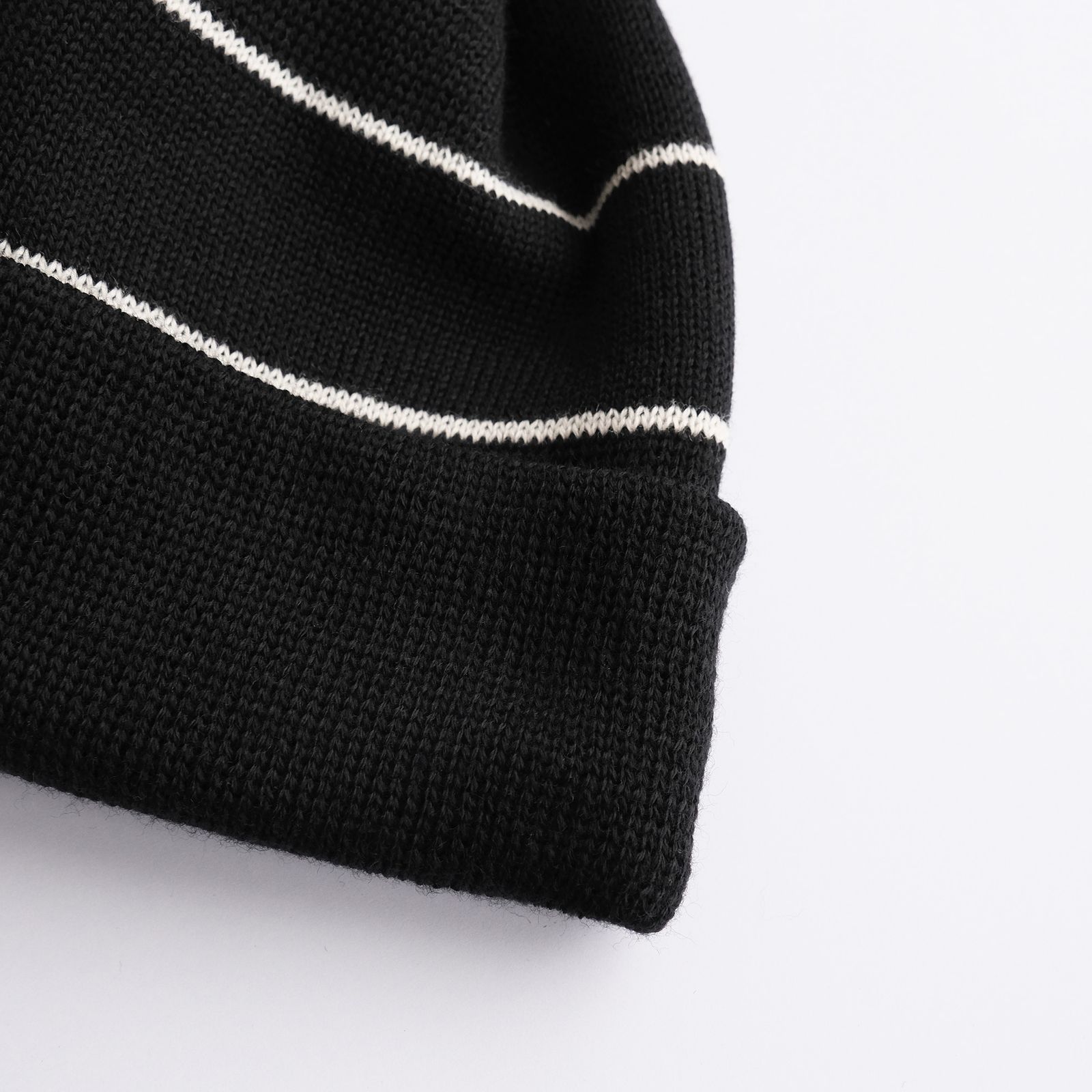 2 Line Merino Wool Knit -ニットキャップ-（Black×White / ブラック×ホワイト）