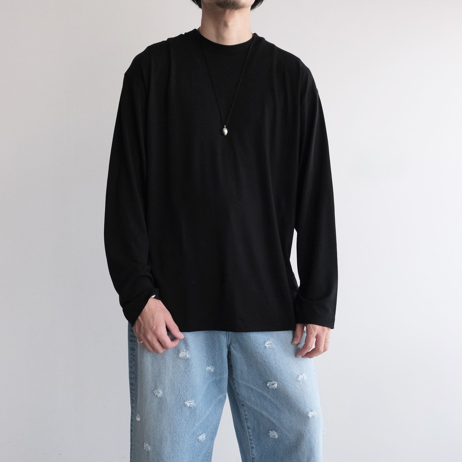 Royal Wool Jersey Loose Fit Long Sleeve T-Shirt -Tシャツ-（Black / ブラック）