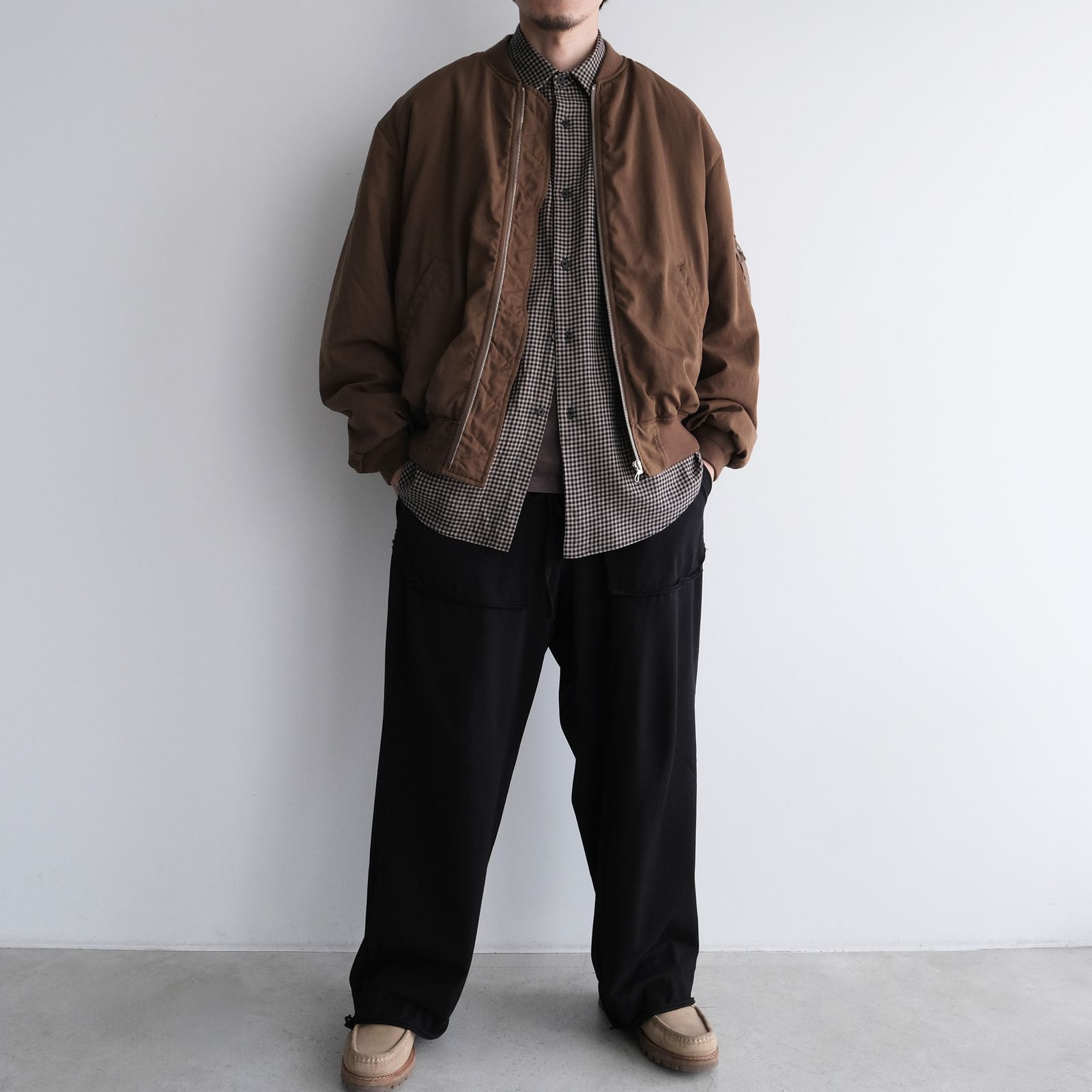 Cotton Wool Check Shirts -シャツ-（B×B Check / ベージュブラックチェック）