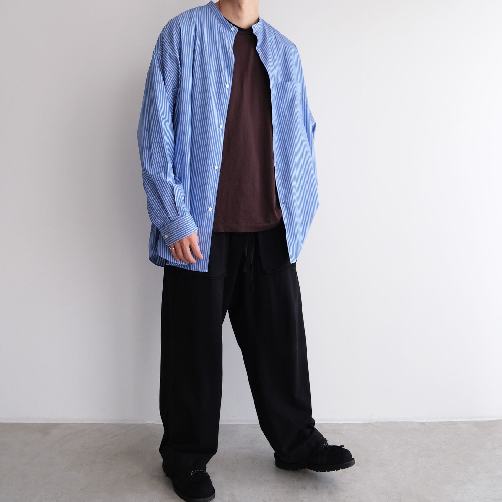 Sidogras L/S Oversized Band Collar Shirt -シャツ-（Blue Stripe / ブルーストライプ）