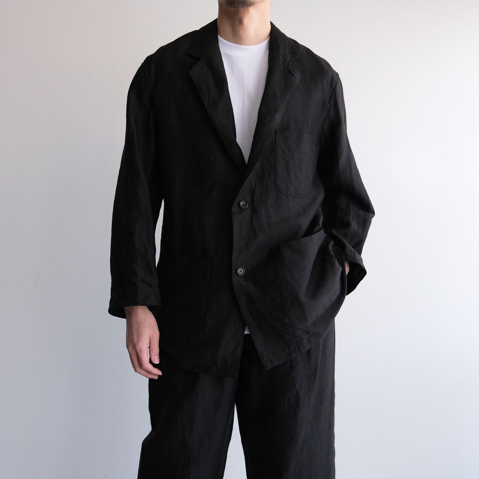Linen Cupro Back Satin Work Jacket -ジャケット-（Black / ブラック）GM261-20370