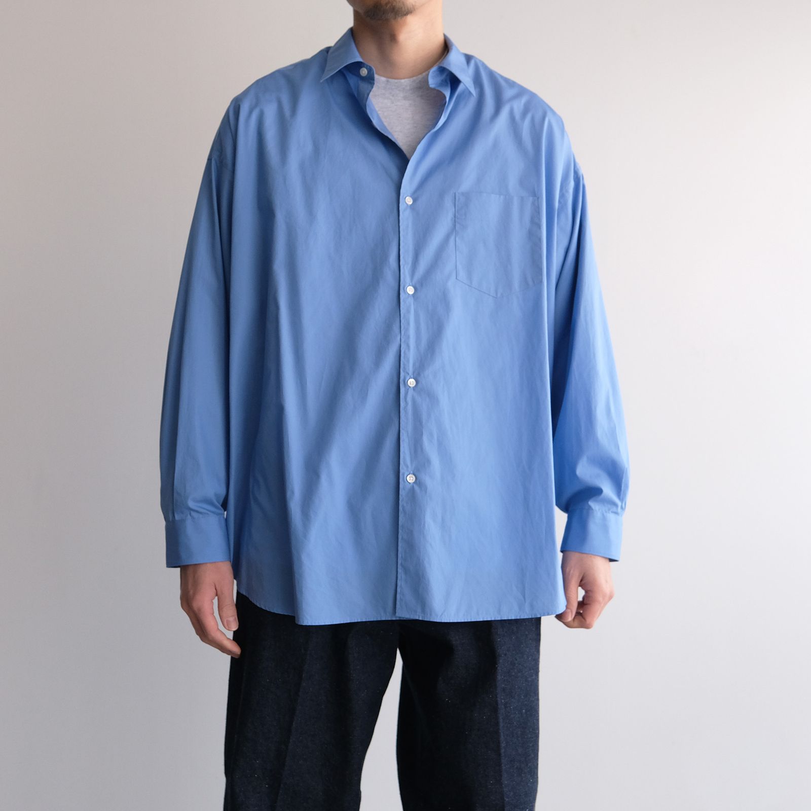 Broad L/S Oversized Regular Collar Shirt -シャツ-（Blue / ブルー）GM261-50001B